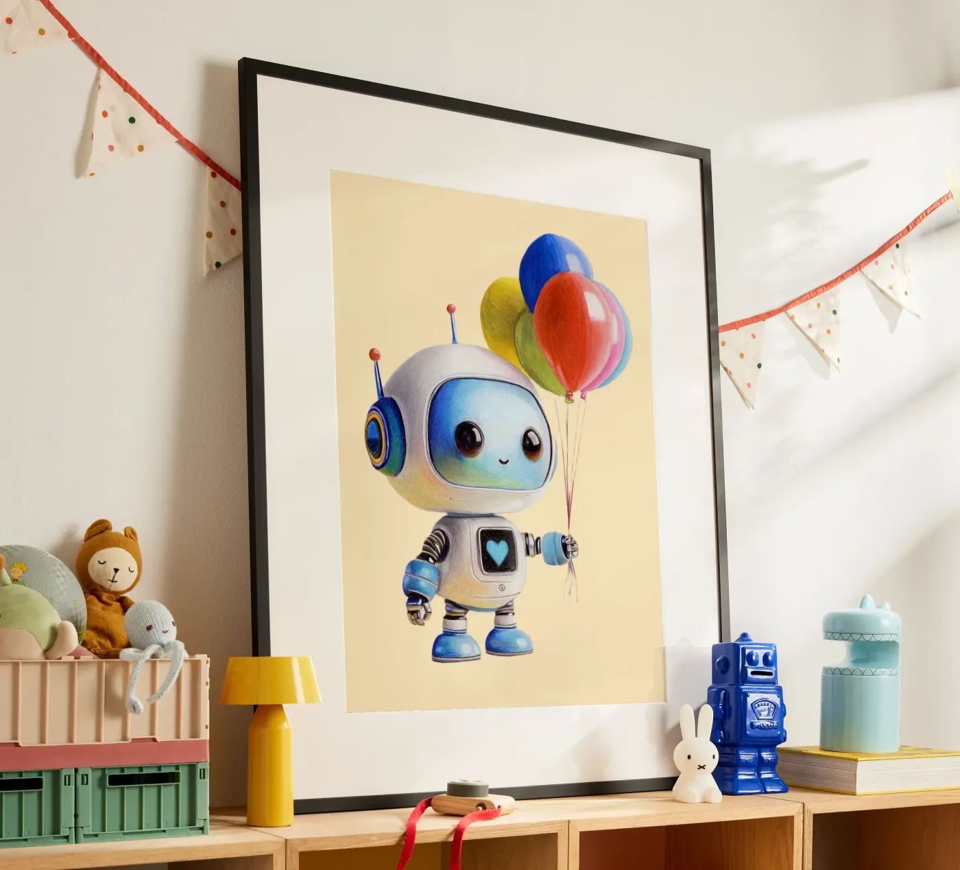 Robots with balloons poster by Graphit und Farbe