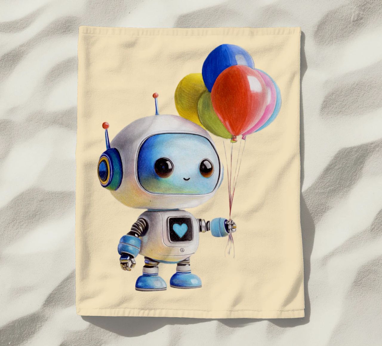 Robot con palloncini telo mare da Graphit und Farbe
