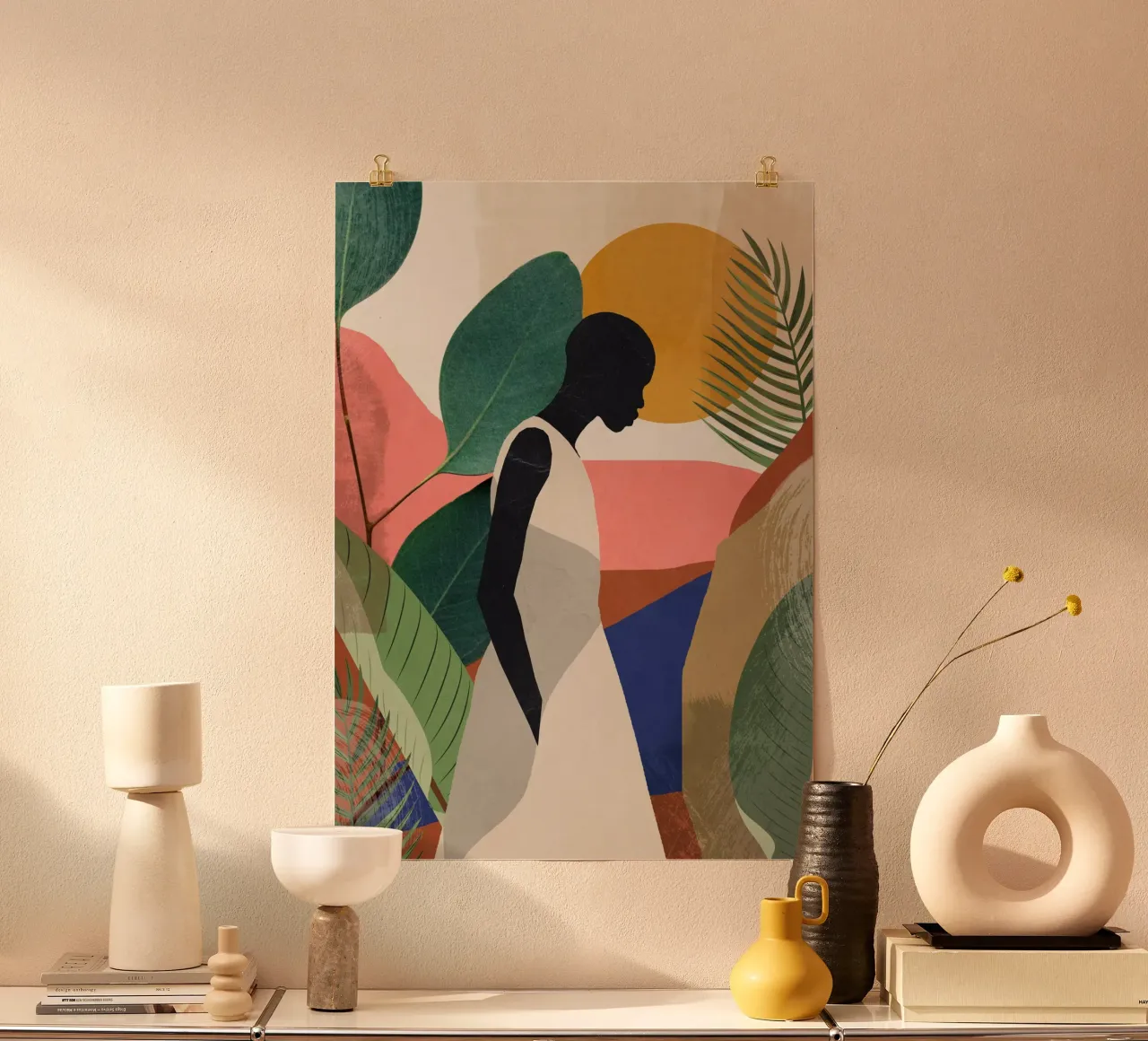 Ragazza tropicale poster con telaio in legno da ThingDesign