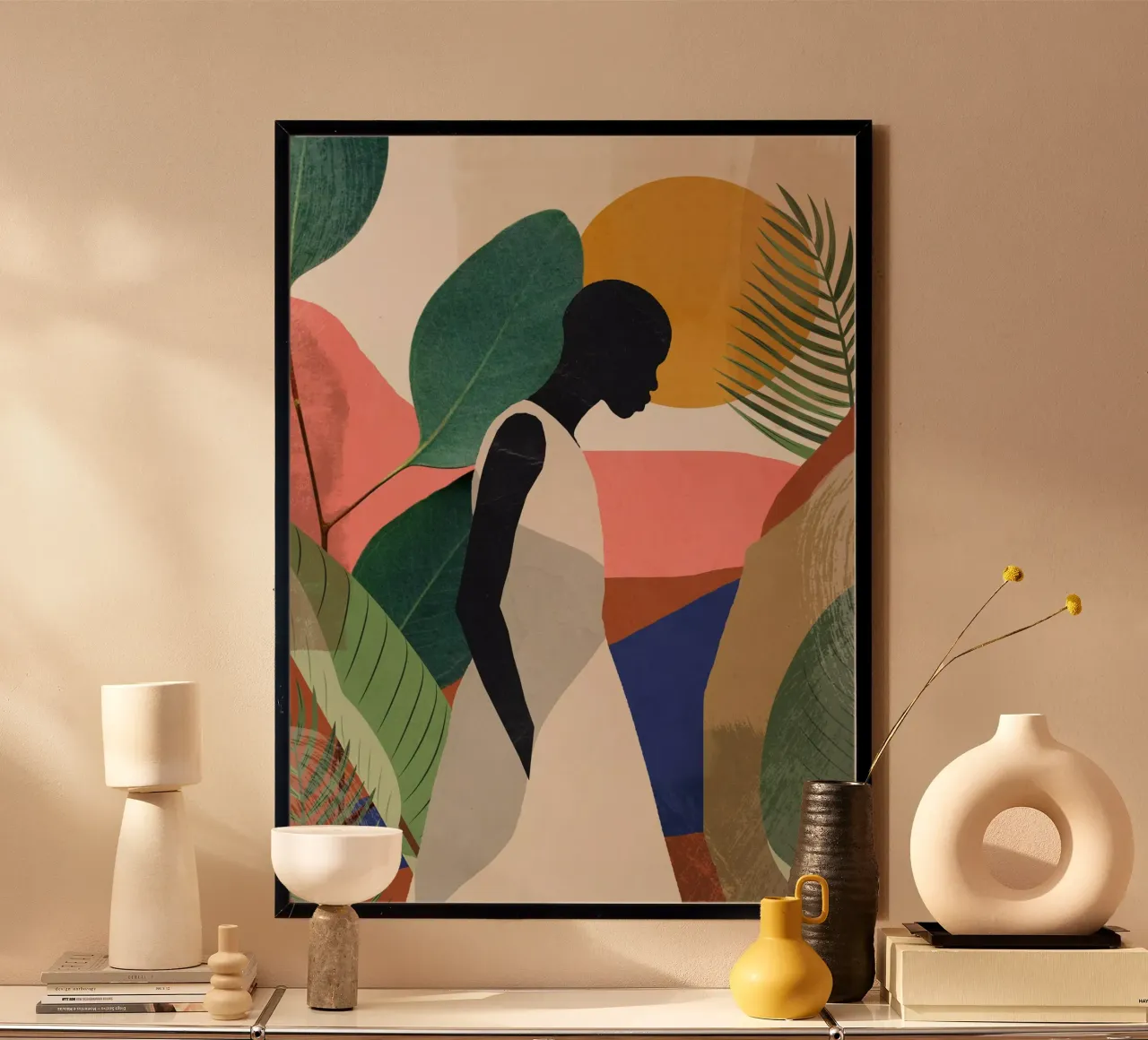 Ragazza tropicale poster con telaio in legno da ThingDesign