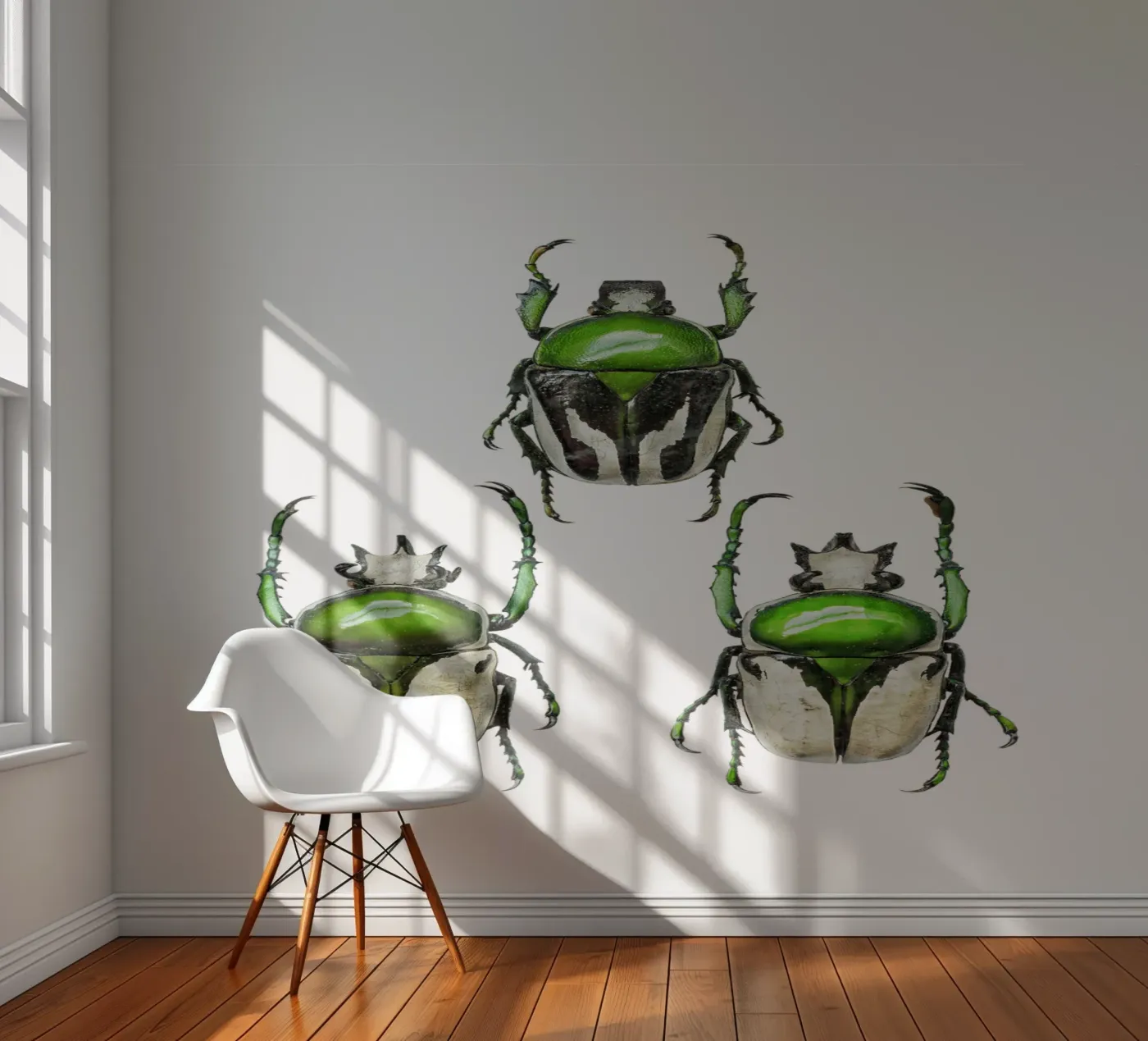 Drie groene kevers fotobehang van Curious Collections by Marielle Leenders