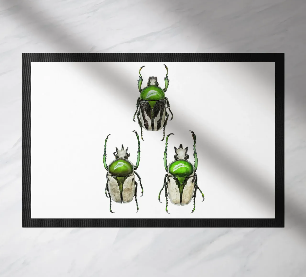 Three Green Scarab Beetles deurmat van Curious Collections by Marielle Leenders