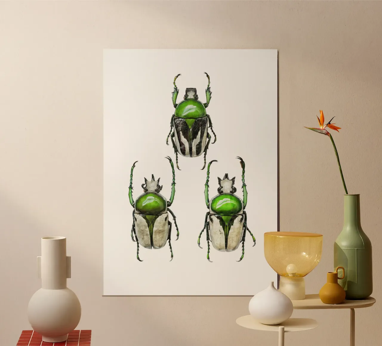 Drei grüne Skarabäus-Käfer Poster von Curious Collections by Marielle Leenders