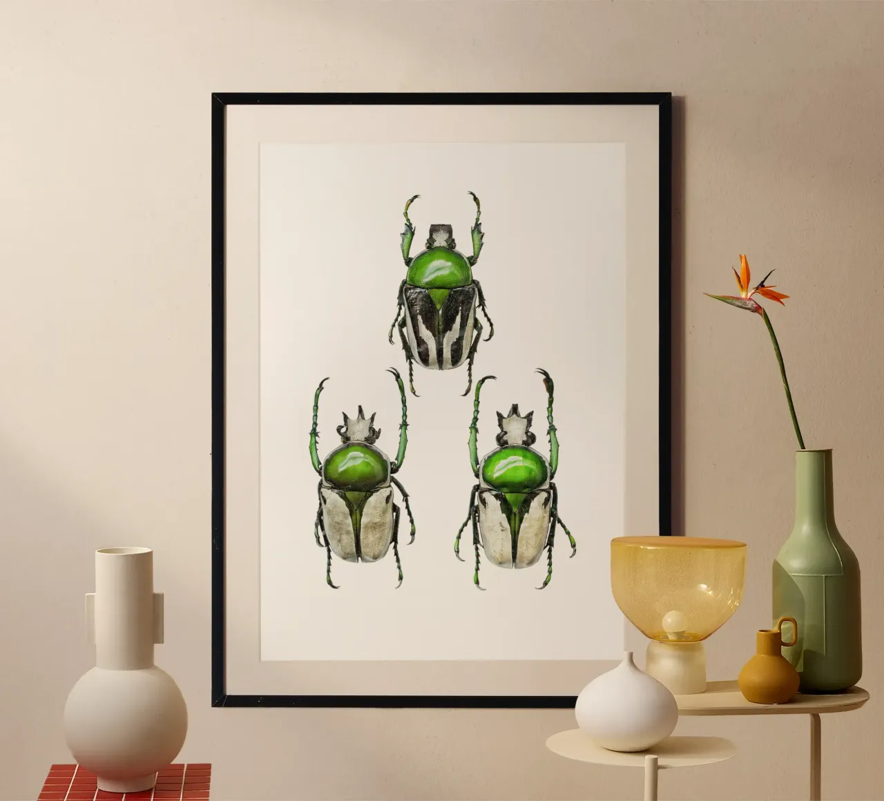 Drei grüne Skarabäus-Käfer Poster von Curious Collections by Marielle Leenders