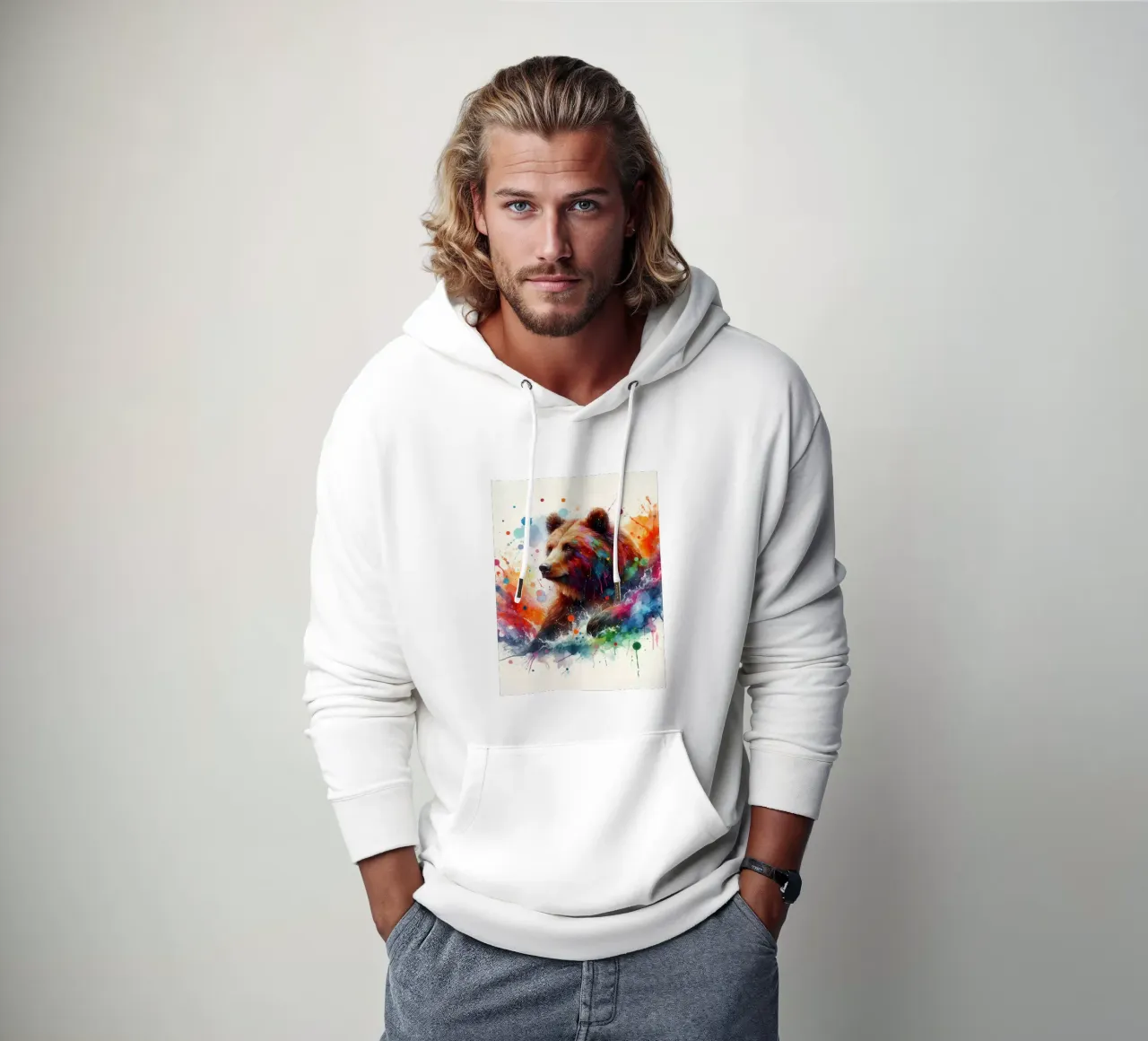 Orso in acquerello felpa con cappuccio da ARTVI-SHOP