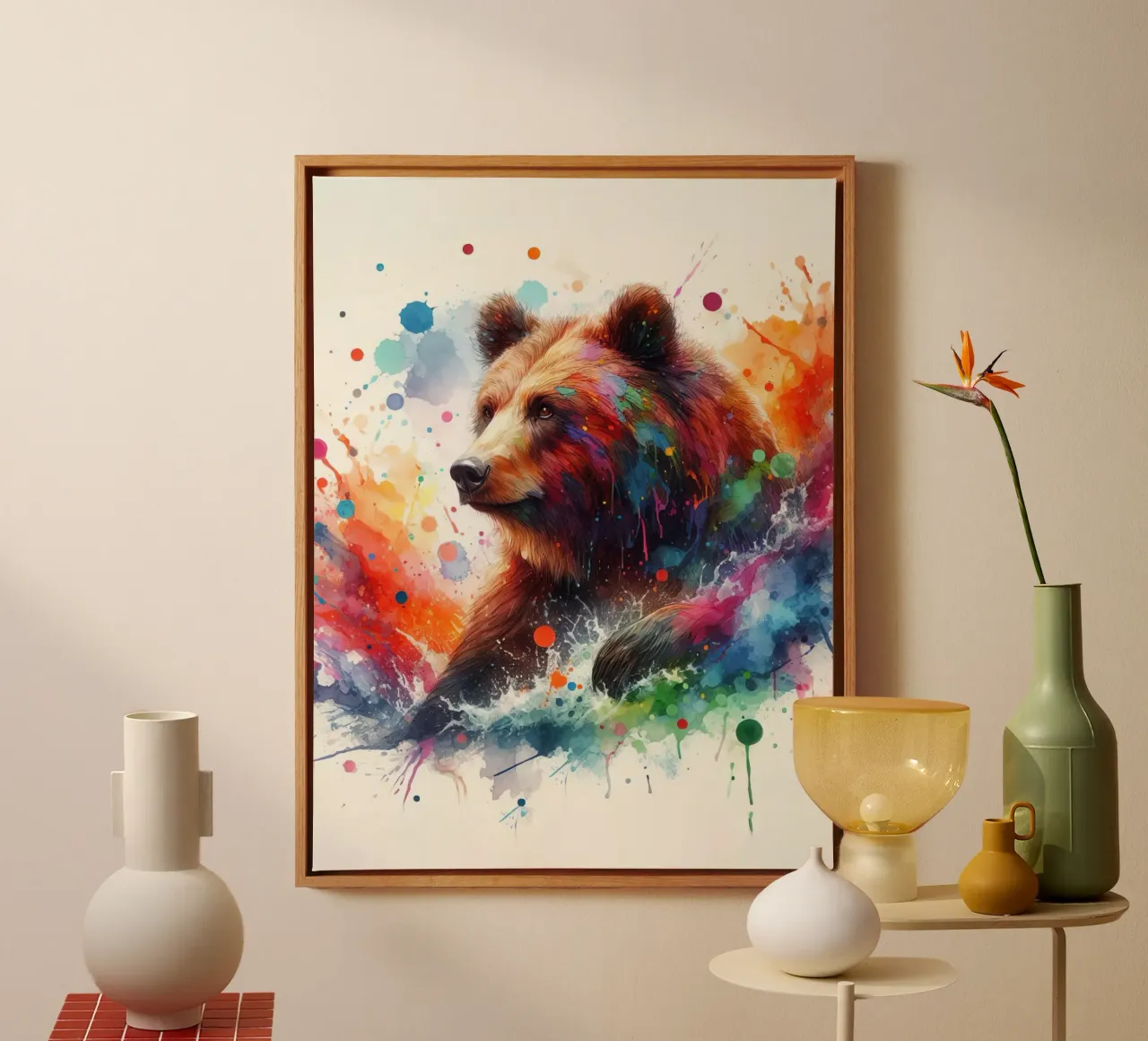 Orso in acquerello tela con Cornice a cassetta da 🎁 ARTVI-SHOP