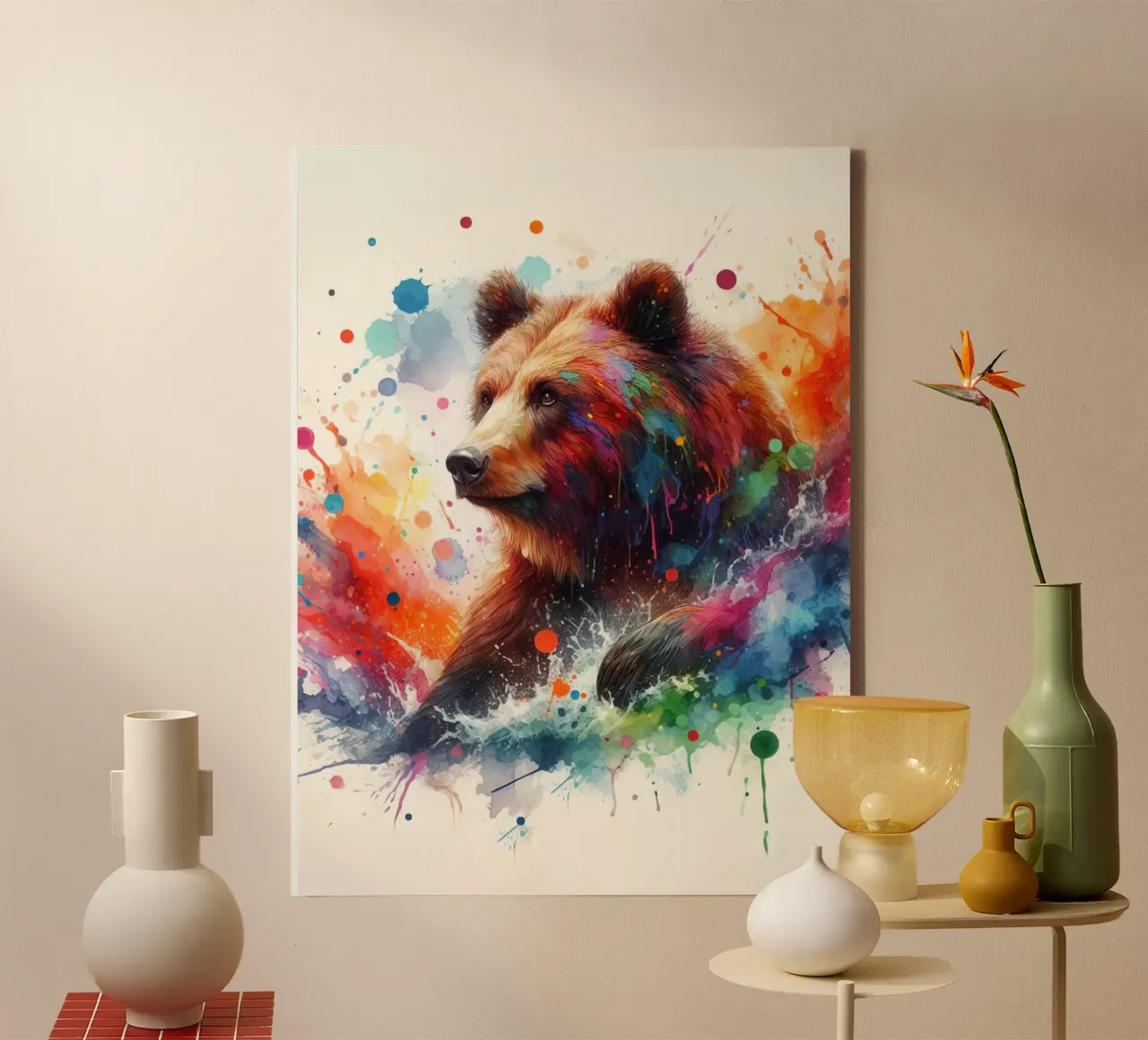Orso in acquerello tela con Cornice a cassetta da 🎁 ARTVI-SHOP