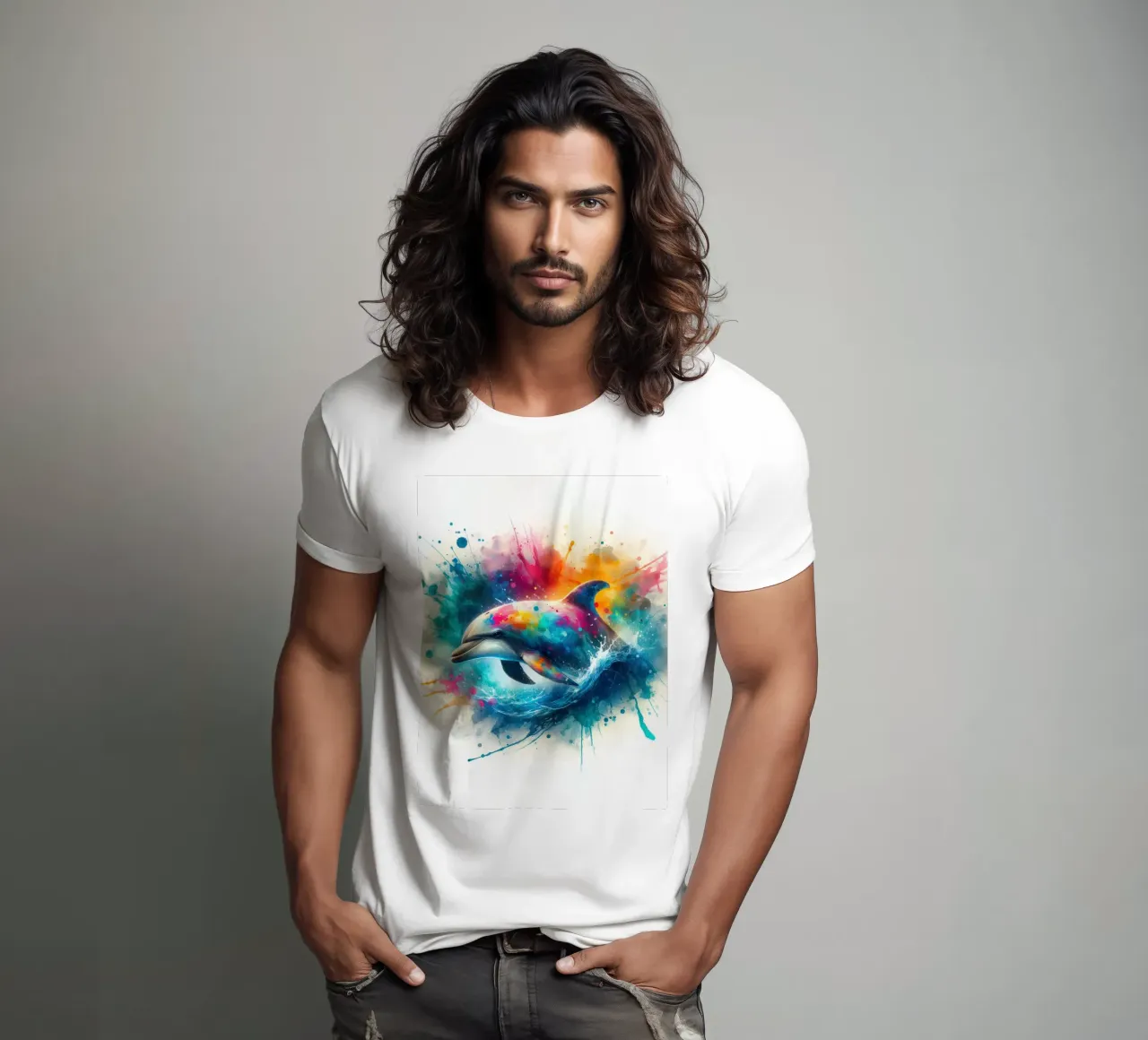 Delfino ad acquerello t-shirt da 🎁 ARTVI-SHOP