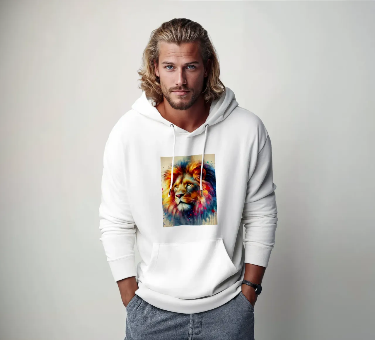 Leone ad acquerello felpa con cappuccio da 🎁 ARTVI-SHOP