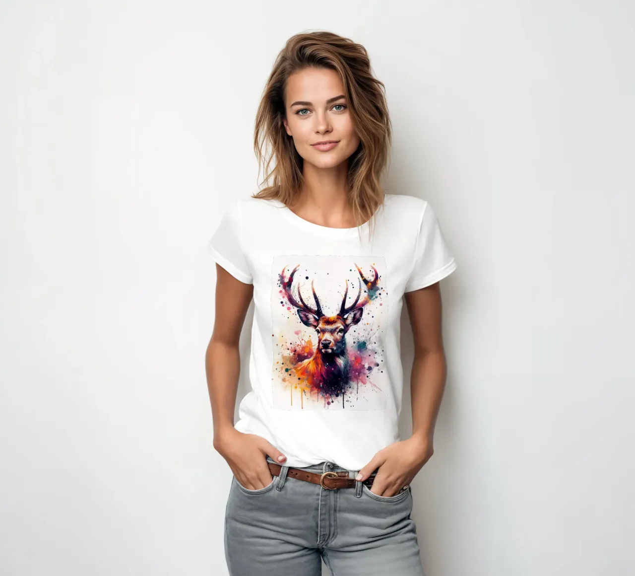 Deer in watercolor women's fitted t-shirt by 🎁 ARTVI-SHOP