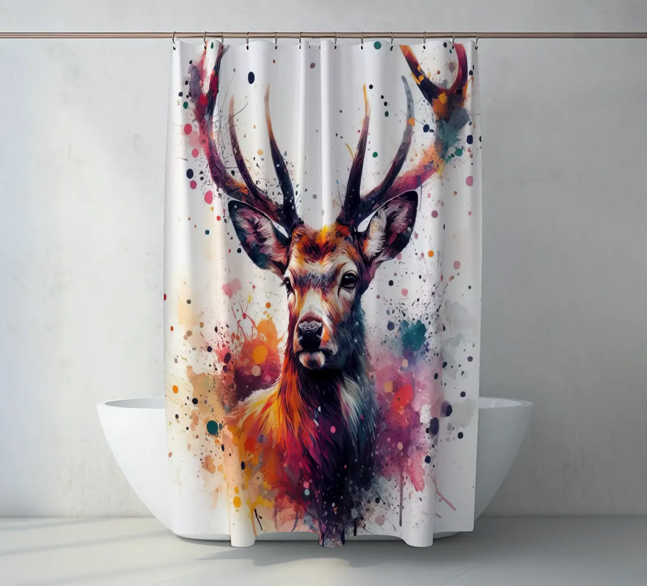 Deer in watercolor shower curtain by 🎁 ARTVI-SHOP