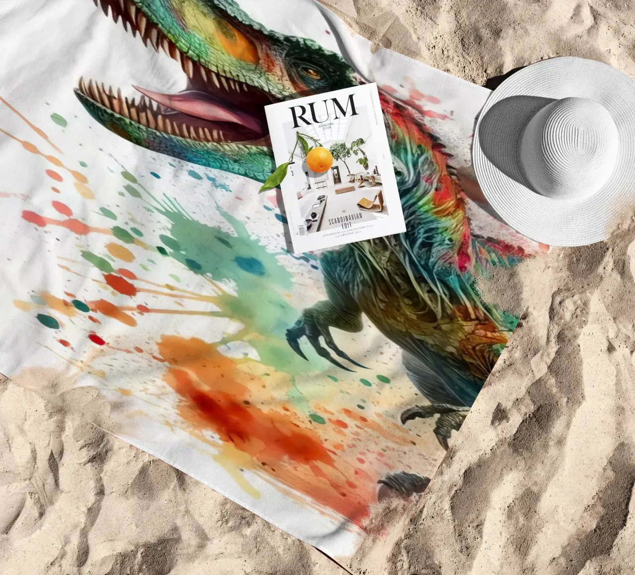 Dinosauro ad acquerello telo mare da 🎁 ARTVI-SHOP