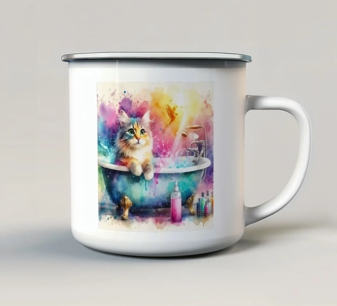 Un gatto nella vasca da bagno tazza in smalto da ARTVI-SHOP