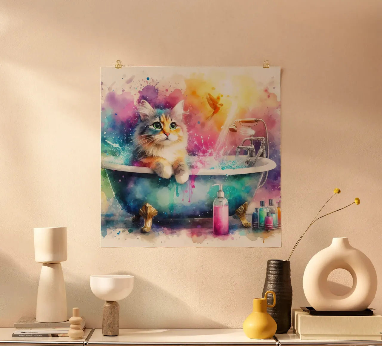 Un gatto nella vasca da bagno poster da ARTVI-SHOP