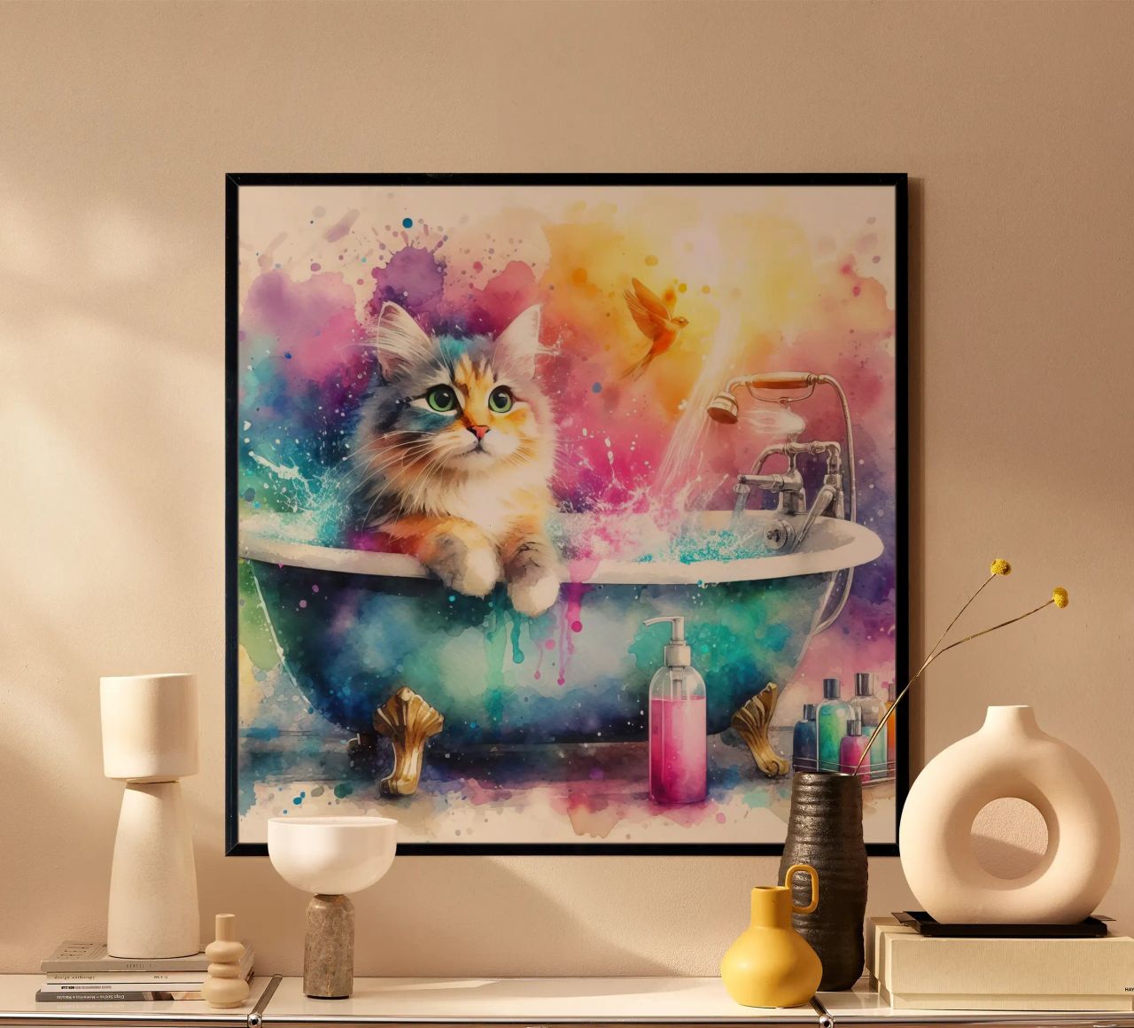 Un chat dans la baignoire poster de ARTVI-SHOP