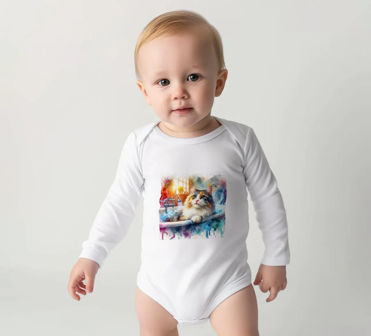A cat in the bathtub long-sleeve baby romper by 🎁 ARTVI-SHOP