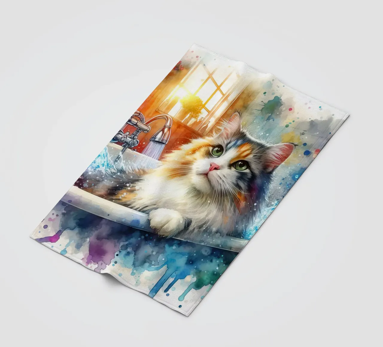 Un gatto nella vasca da bagno coperta in pile da 🎁 ARTVI-SHOP