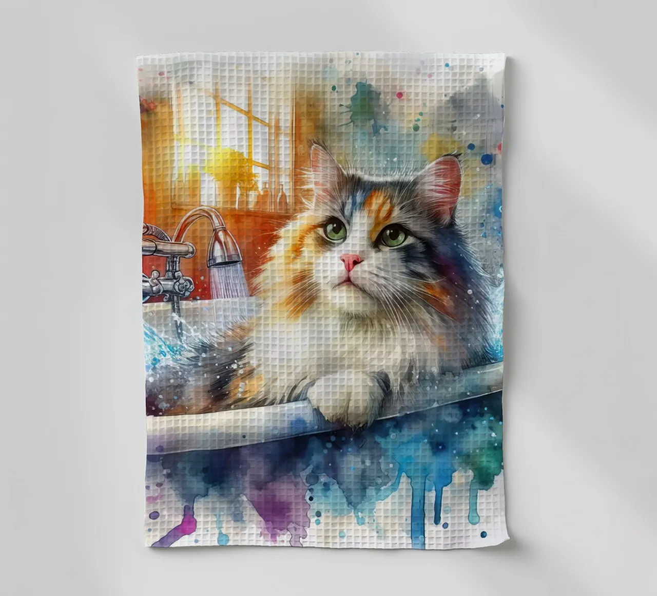 Un gatto nella vasca da bagno canovaccio da cucina da 🎁 ARTVI-SHOP