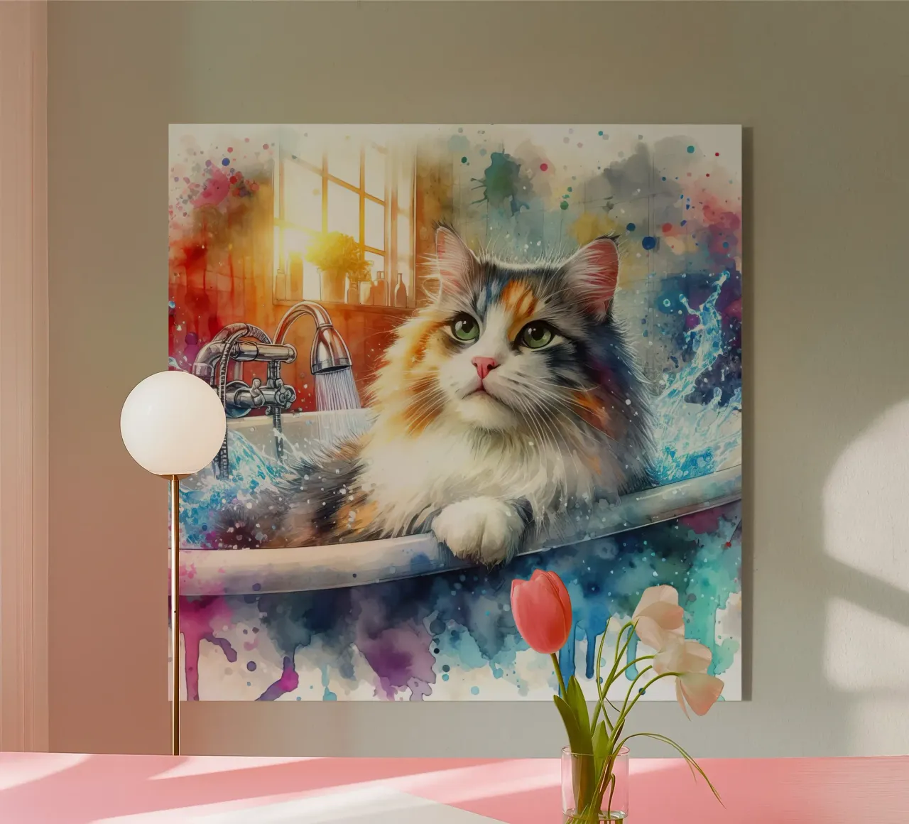 A cat in the bathtub acrylic glass by 🎁 ARTVI-SHOP