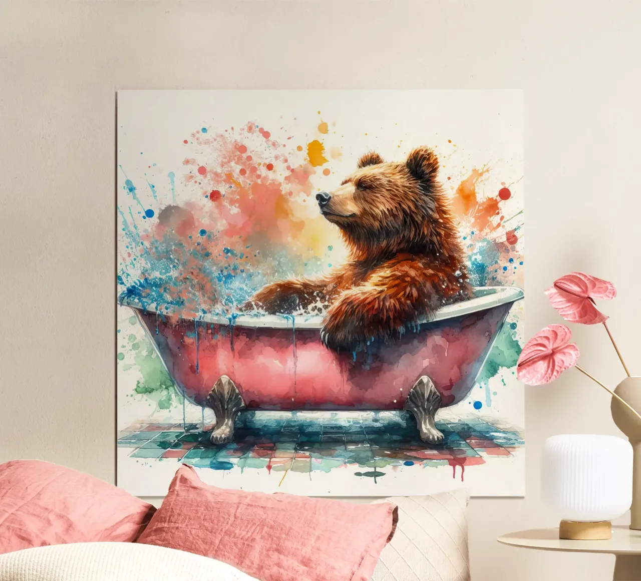 Un orso nella vasca da bagno poster da 🎁 ARTVI-SHOP