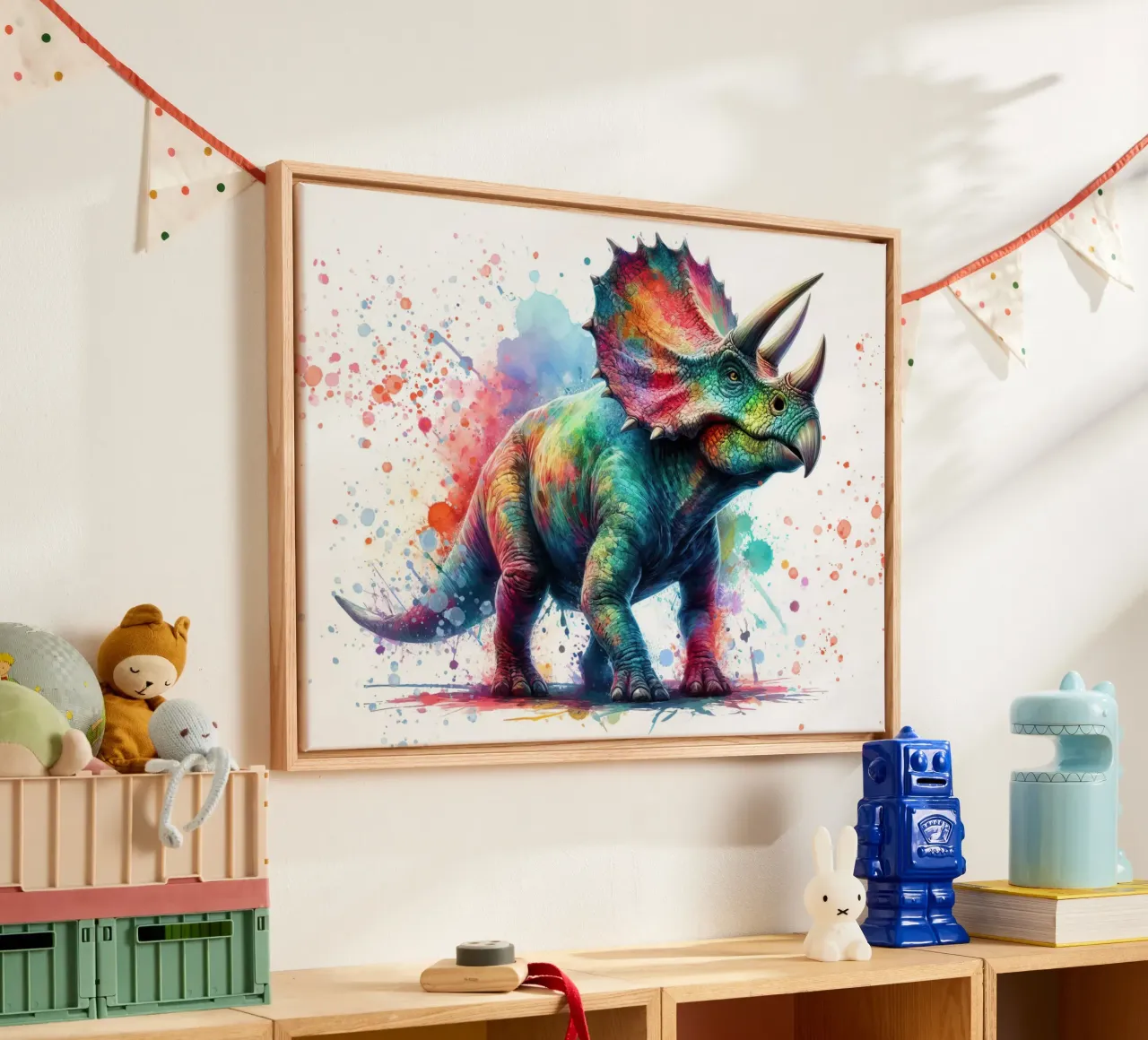 Dinosaurus in aquarel canvas met Baklijst van 🎁 ARTVI-SHOP