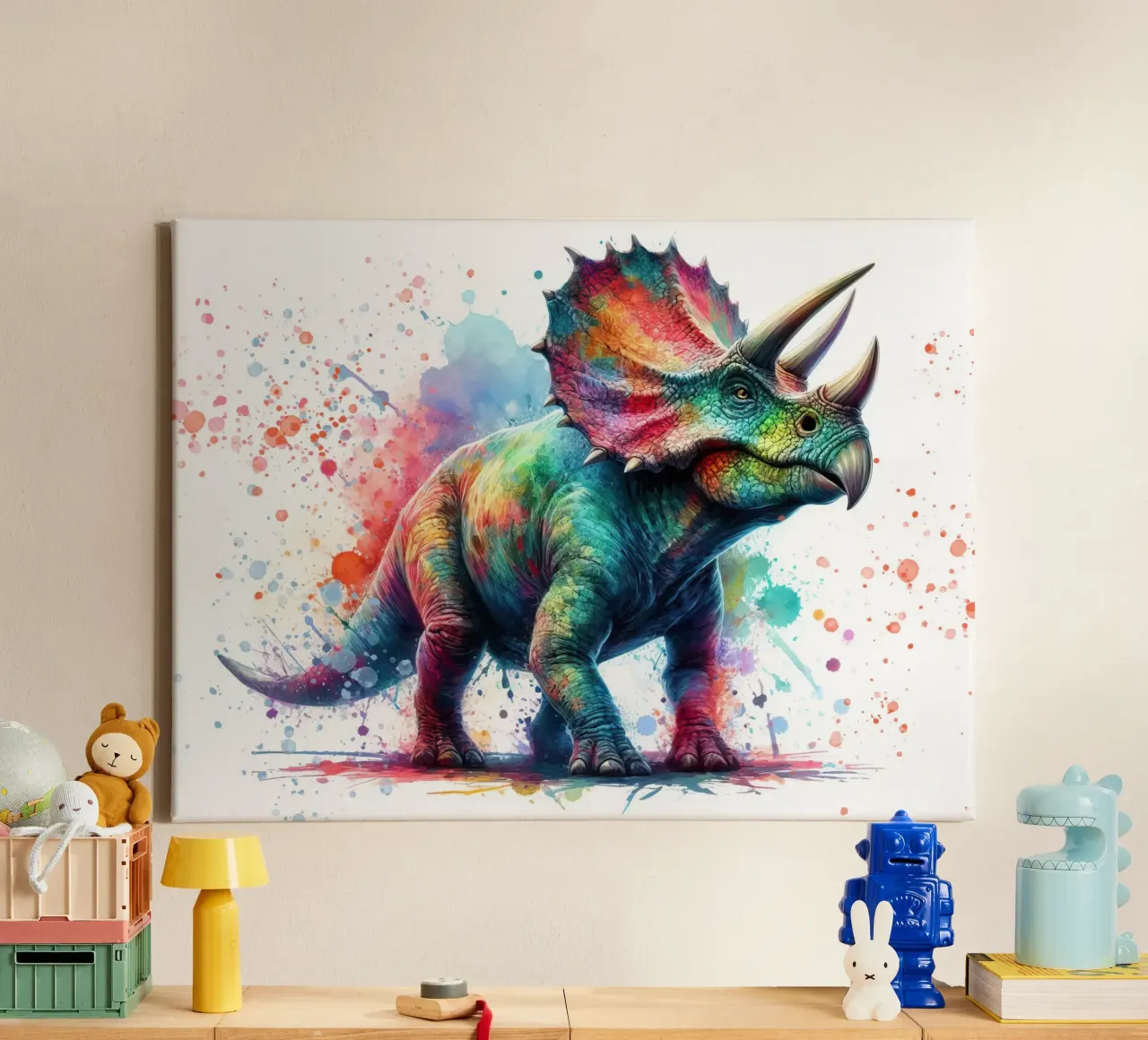 Dinosaurus in aquarel canvas met Baklijst van 🎁 ARTVI-SHOP