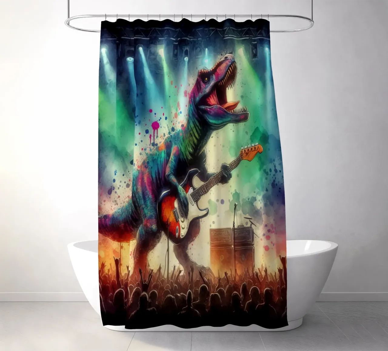 Dinosaur in concert shower curtain by 🎁 ARTVI-SHOP