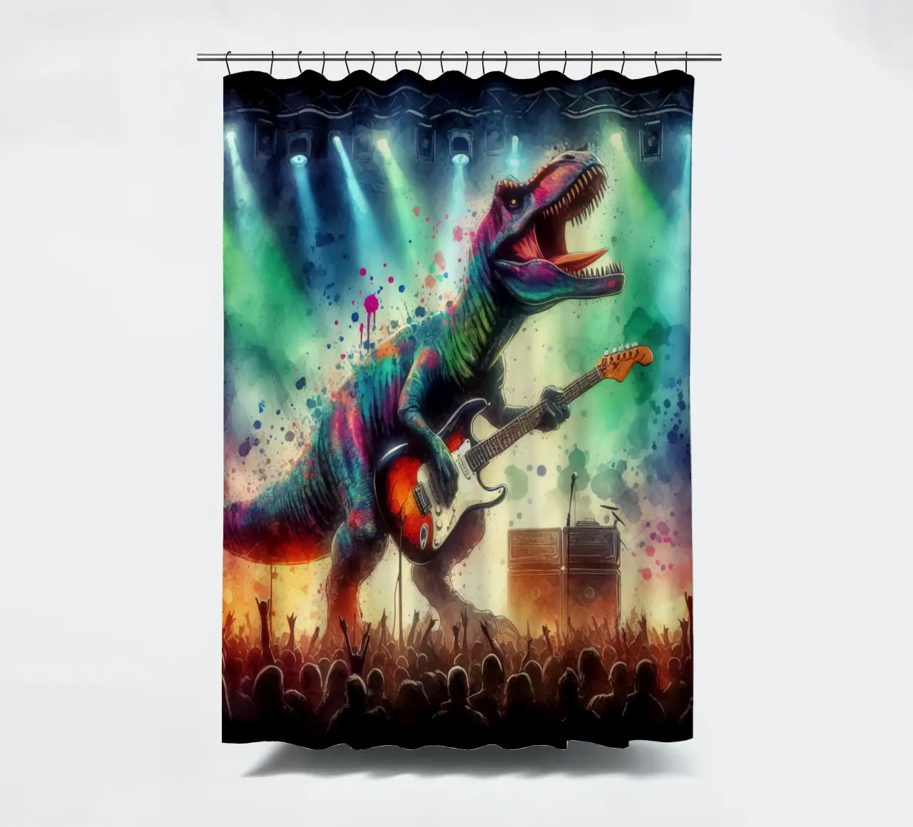 Dinosaur in concert shower curtain by 🎁 ARTVI-SHOP