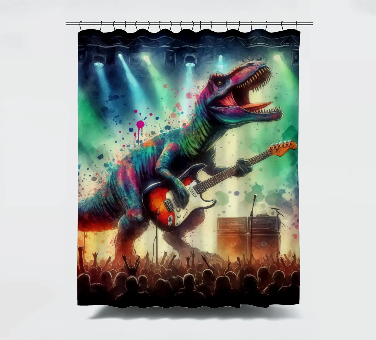 Dinosaur in concert shower curtain by 🎁 ARTVI-SHOP