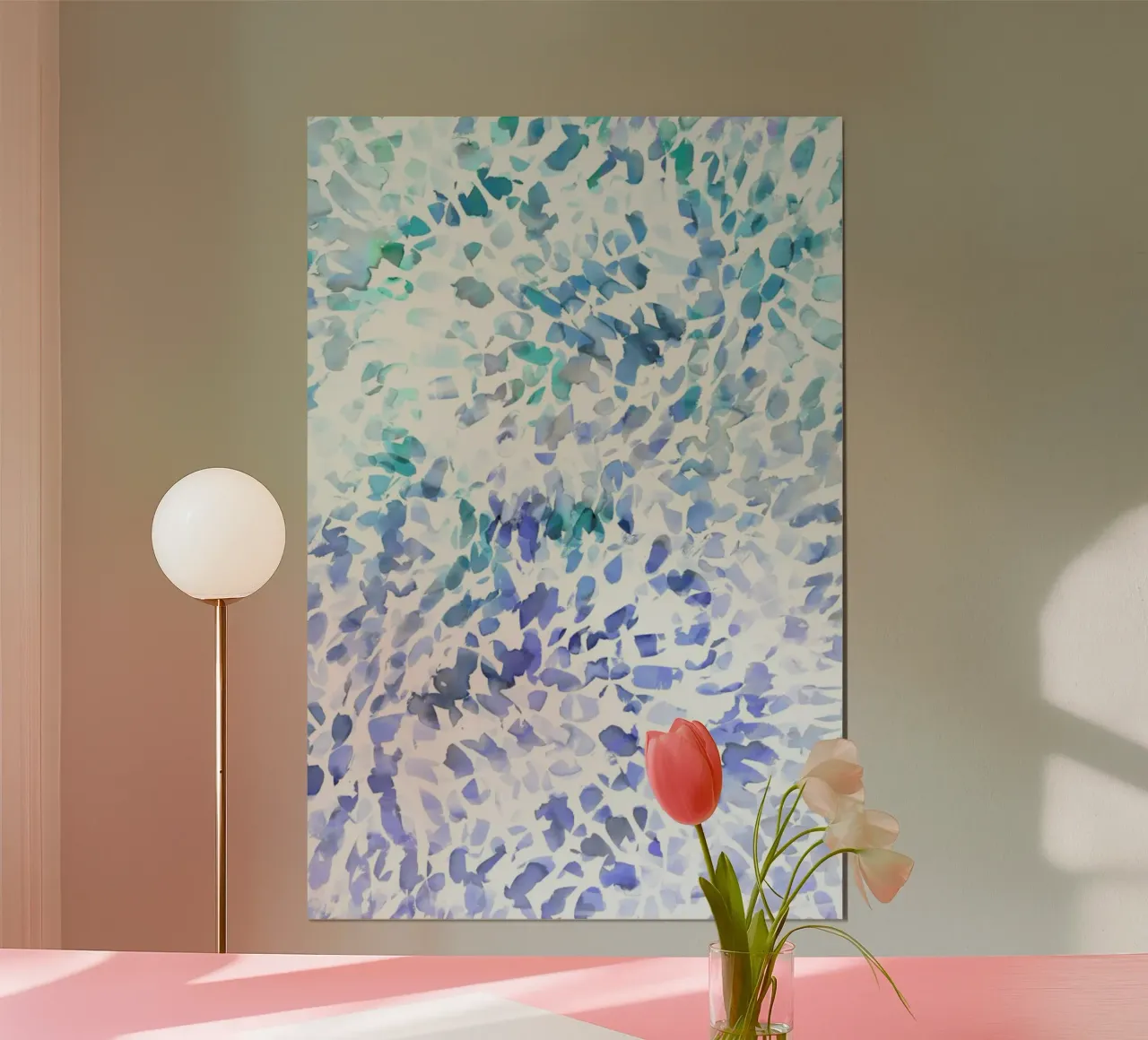 Petal Soft Blue poster con telaio in legno da Amy Sia