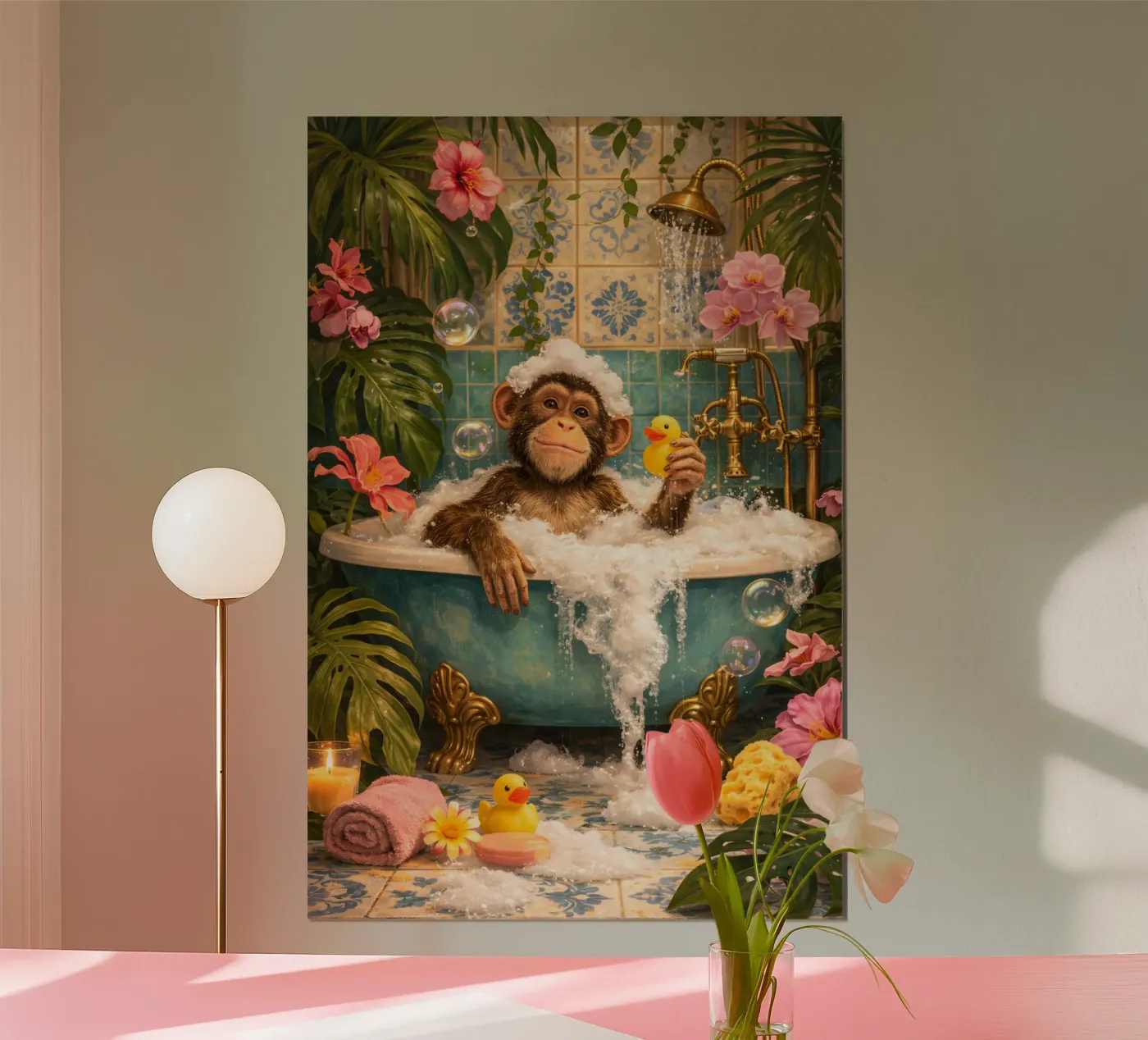 Maximalist funky bathing monkey poster by Words & wonders