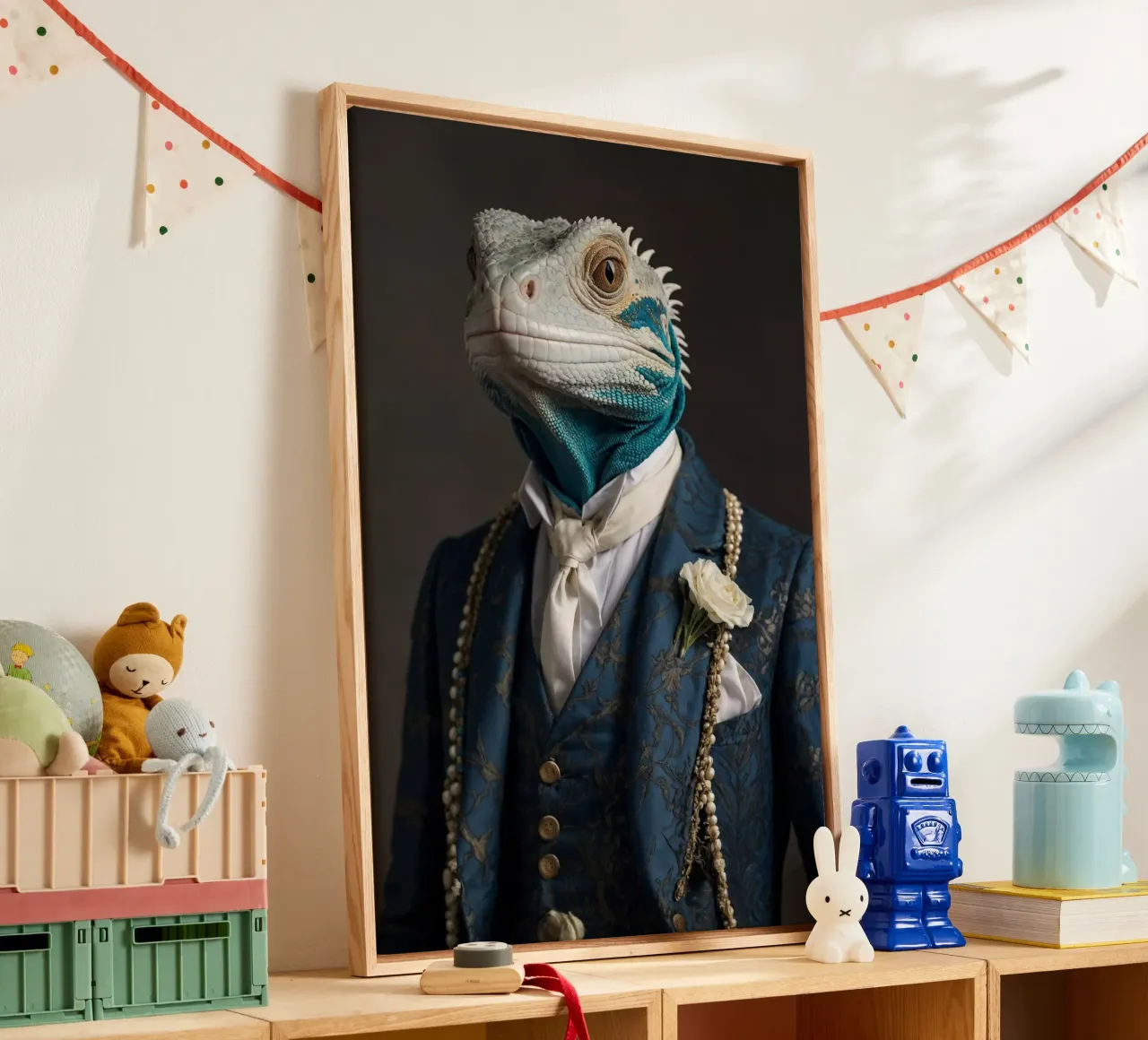 Lord Scaleworth – The Serene Reptile of Nobility canvas with Floater frame by Beasts of Nobility
