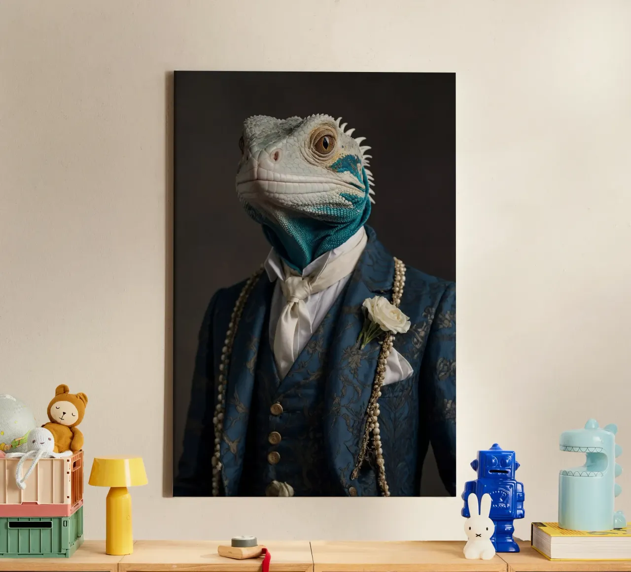 Lord Scaleworth – The Serene Reptile of Nobility canvas with Floater frame by Beasts of Nobility