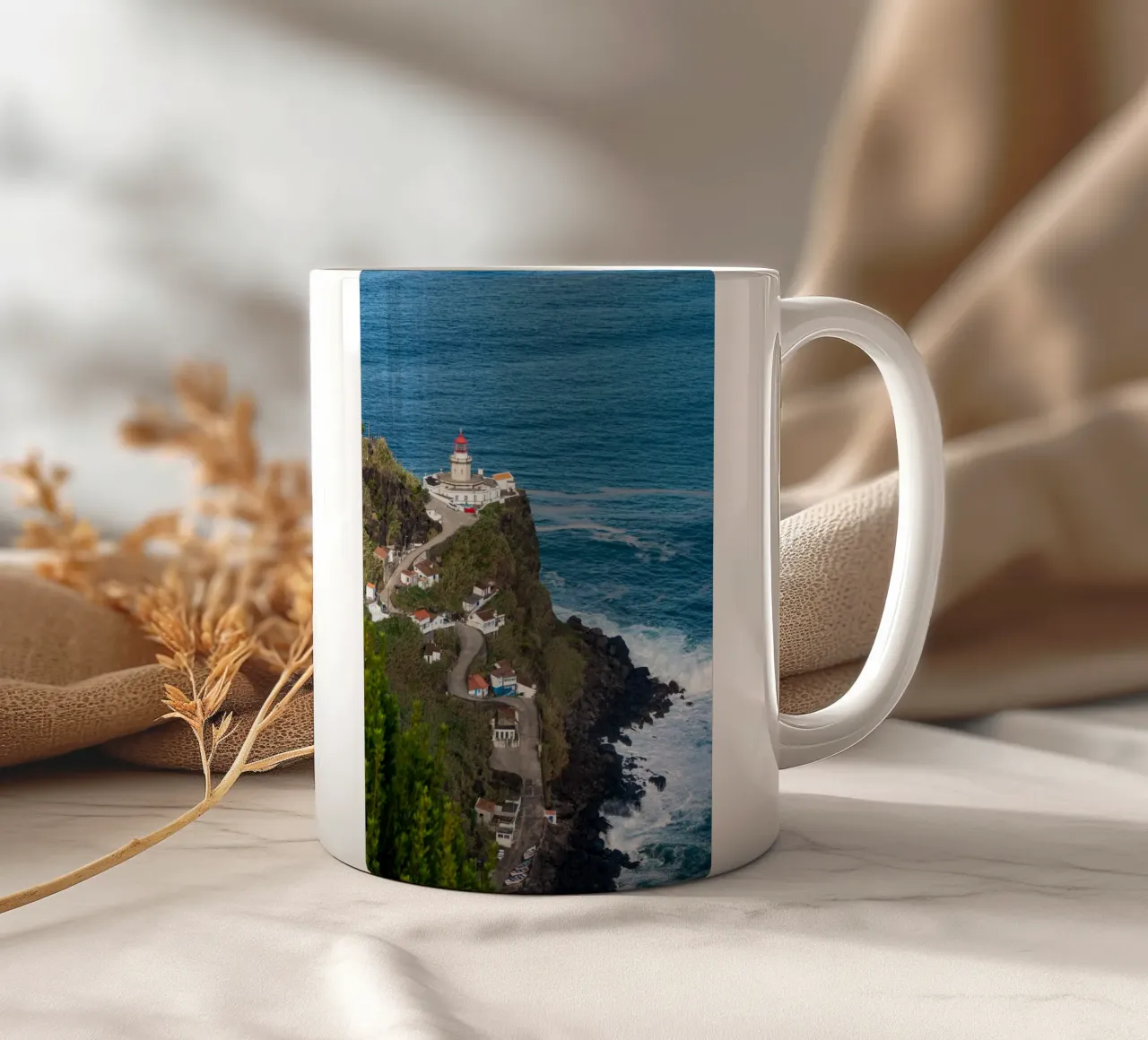 Farol do Arnel ligthouse in Azores tazza in ceramica da anderm