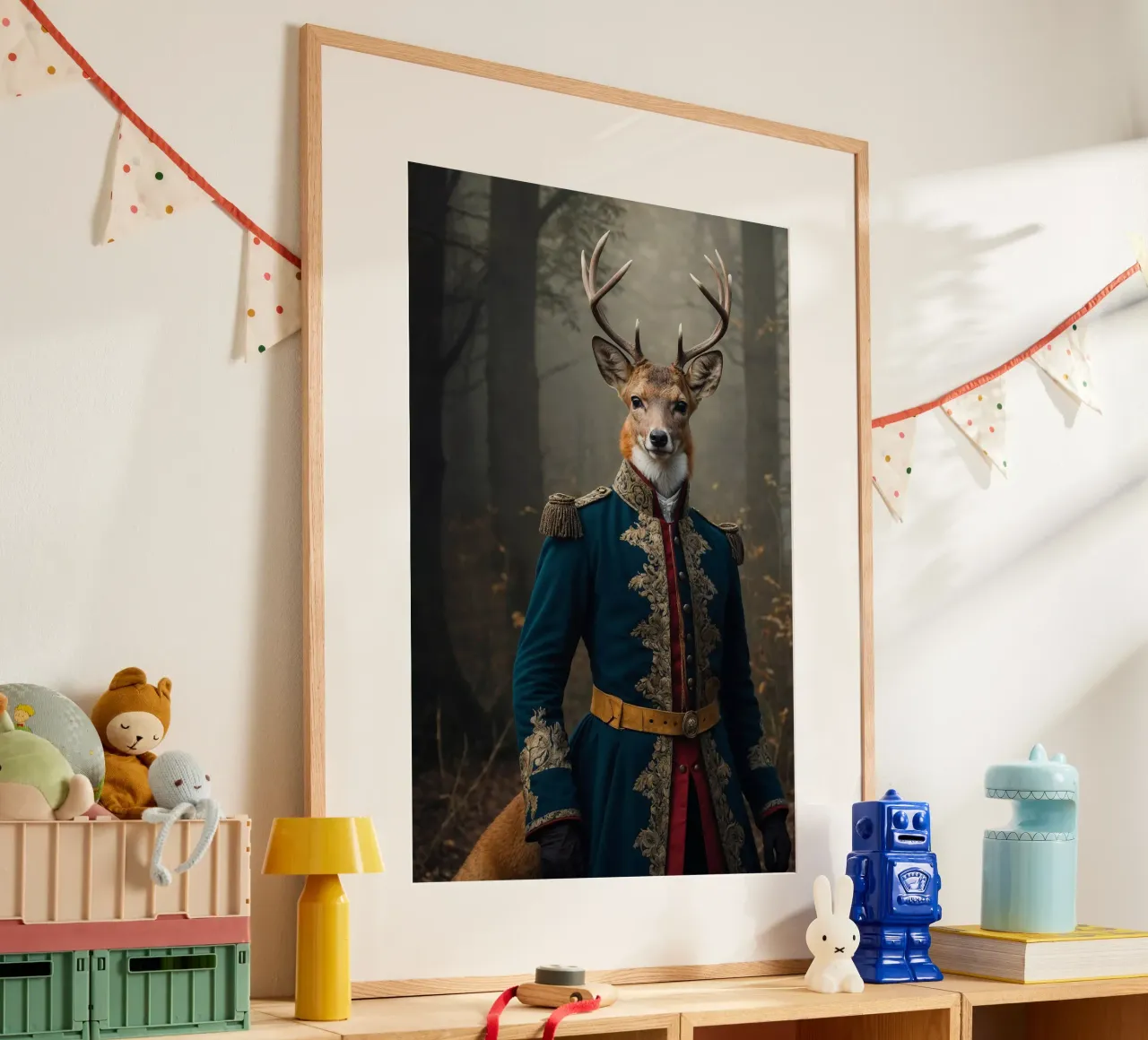 Generale Hartstag - Il re della foresta poster con telaio in legno da Beasts of Nobility