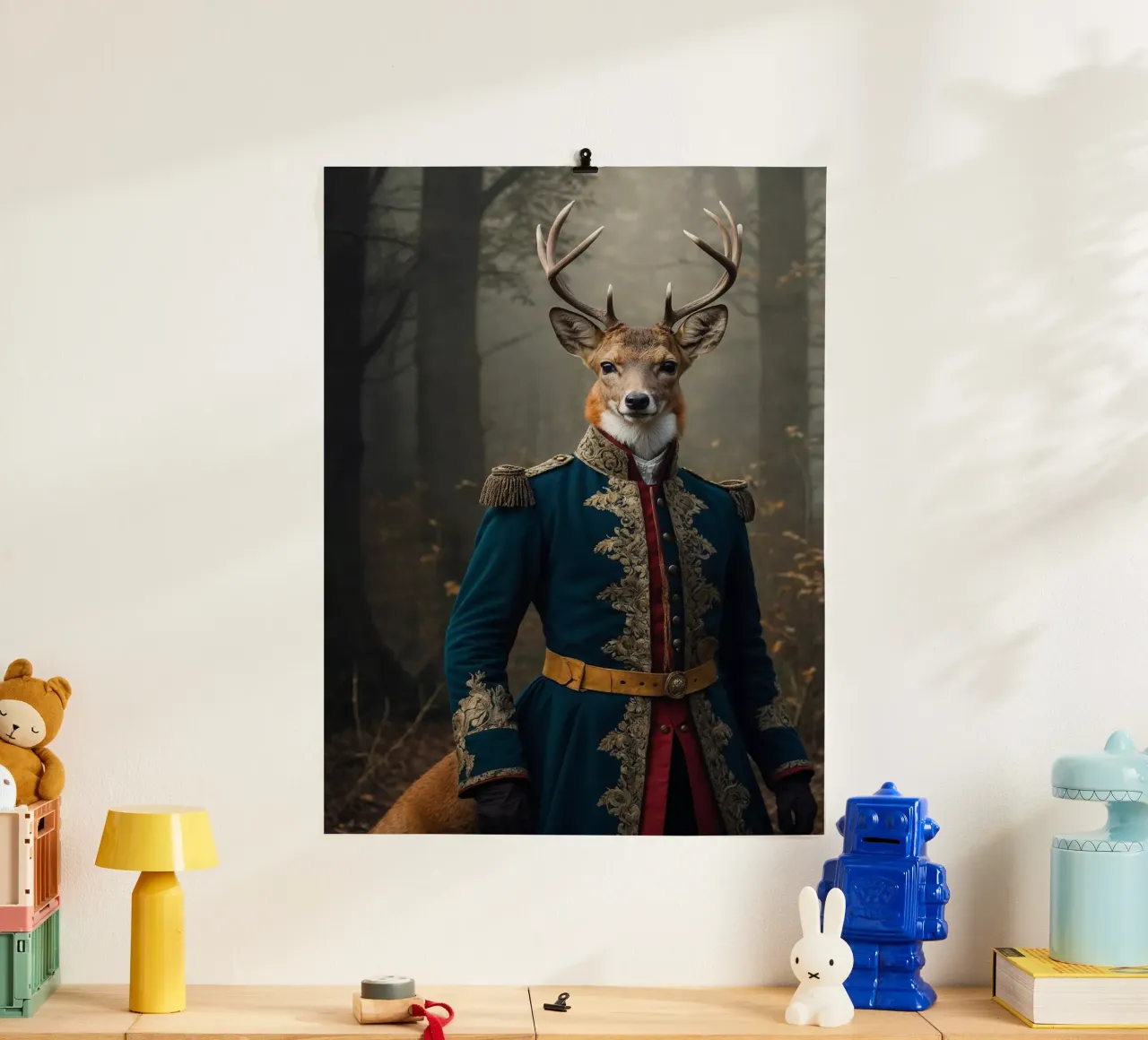 Generale Hartstag - Il re della foresta poster con telaio in legno da Beasts of Nobility