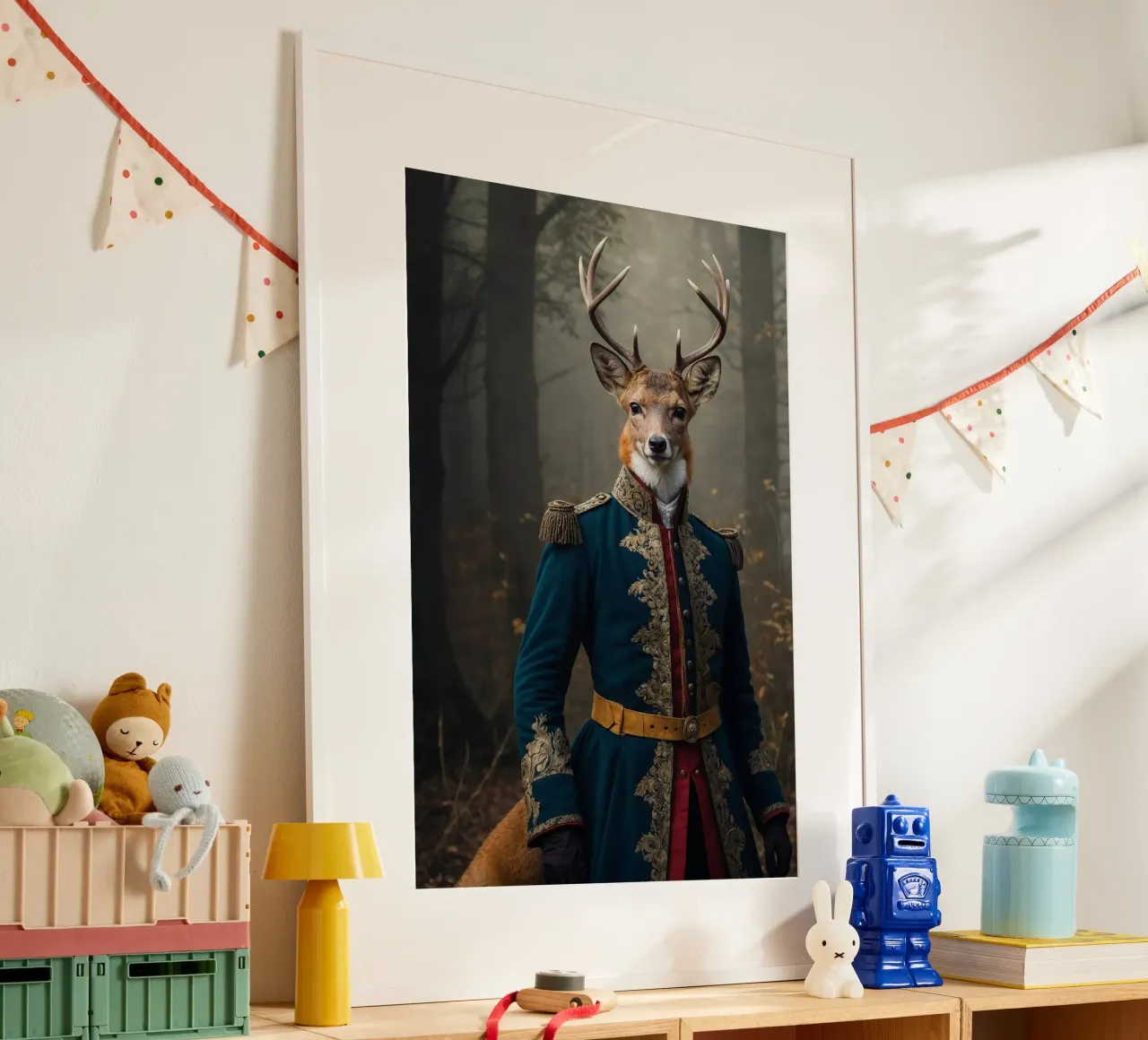 Generale Hartstag - Il re della foresta poster con telaio in legno da Beasts of Nobility