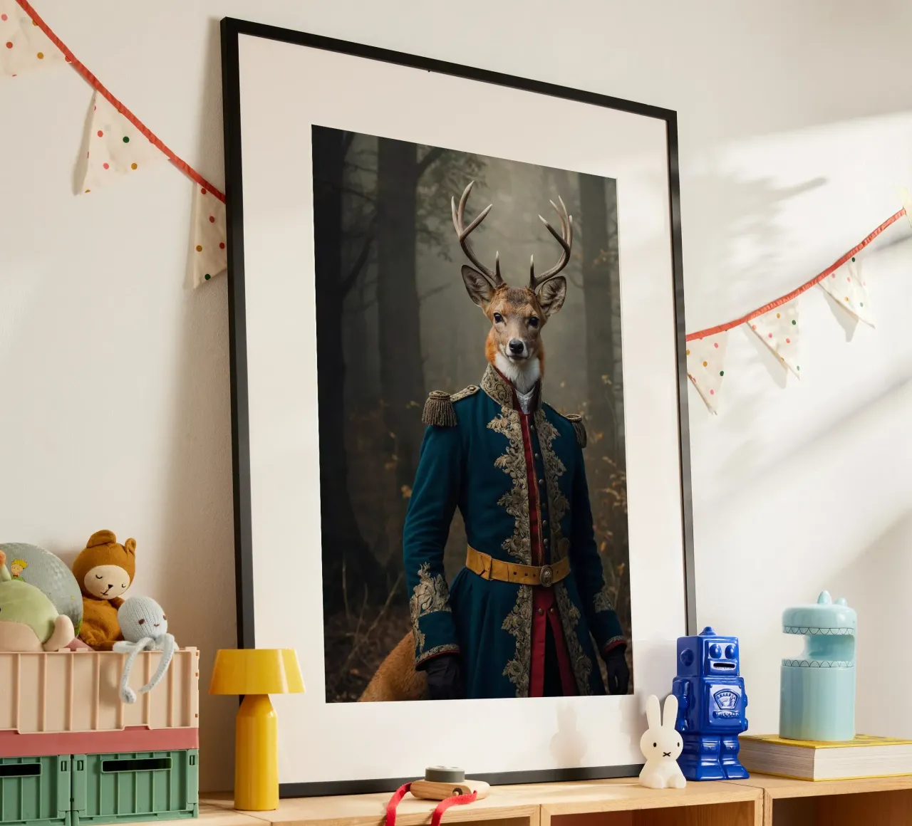 Generale Hartstag - Il re della foresta poster con telaio in legno da Beasts of Nobility