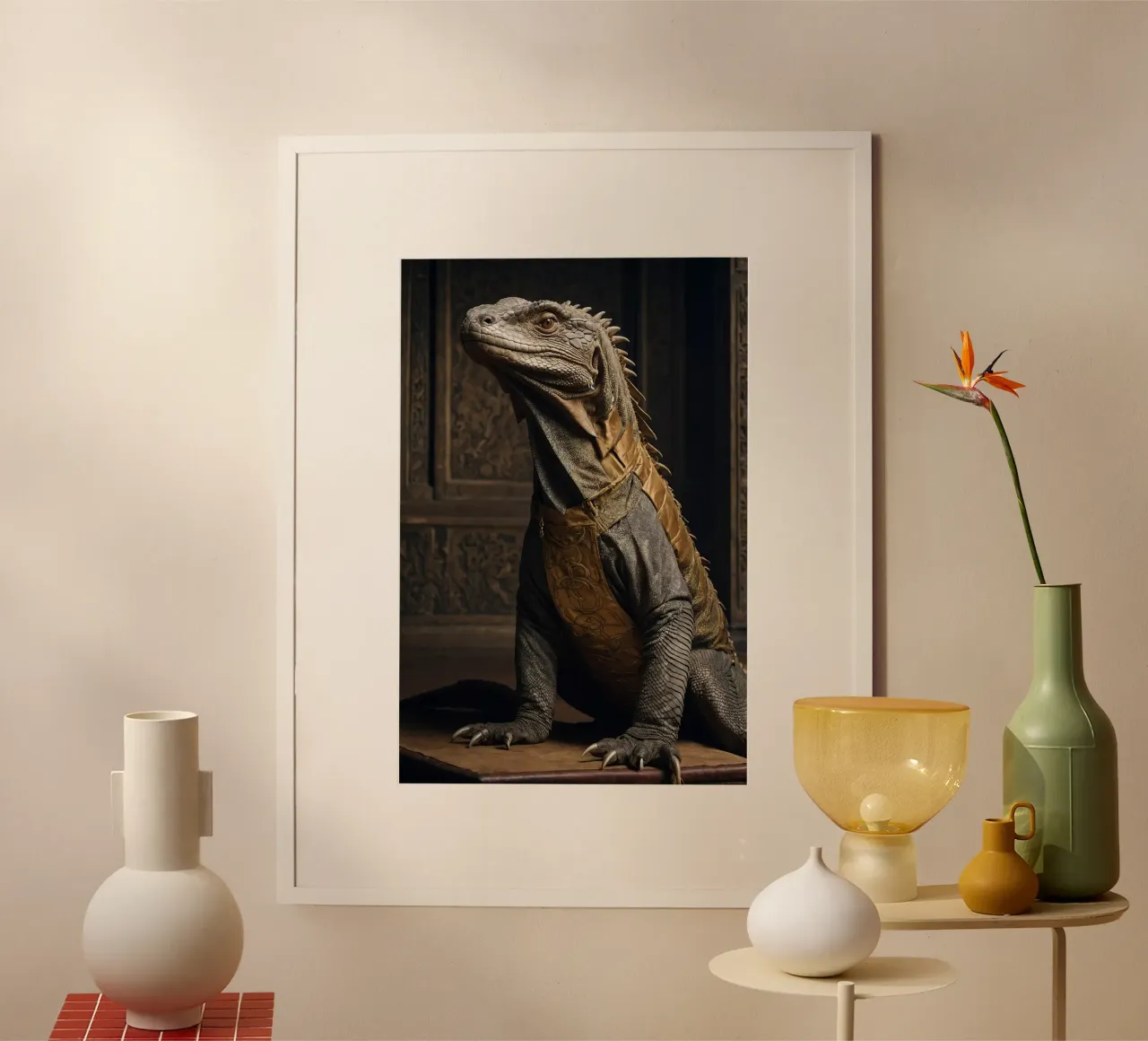 Lord Scalesworth - Edle Eidechse des Reiches Poster mit Aluminium Rahmen von Beasts of Nobility