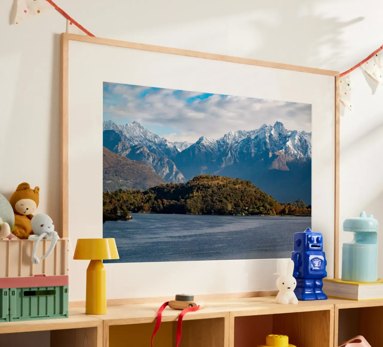 Lake Como in Italy poster con telaio in legno da anderm