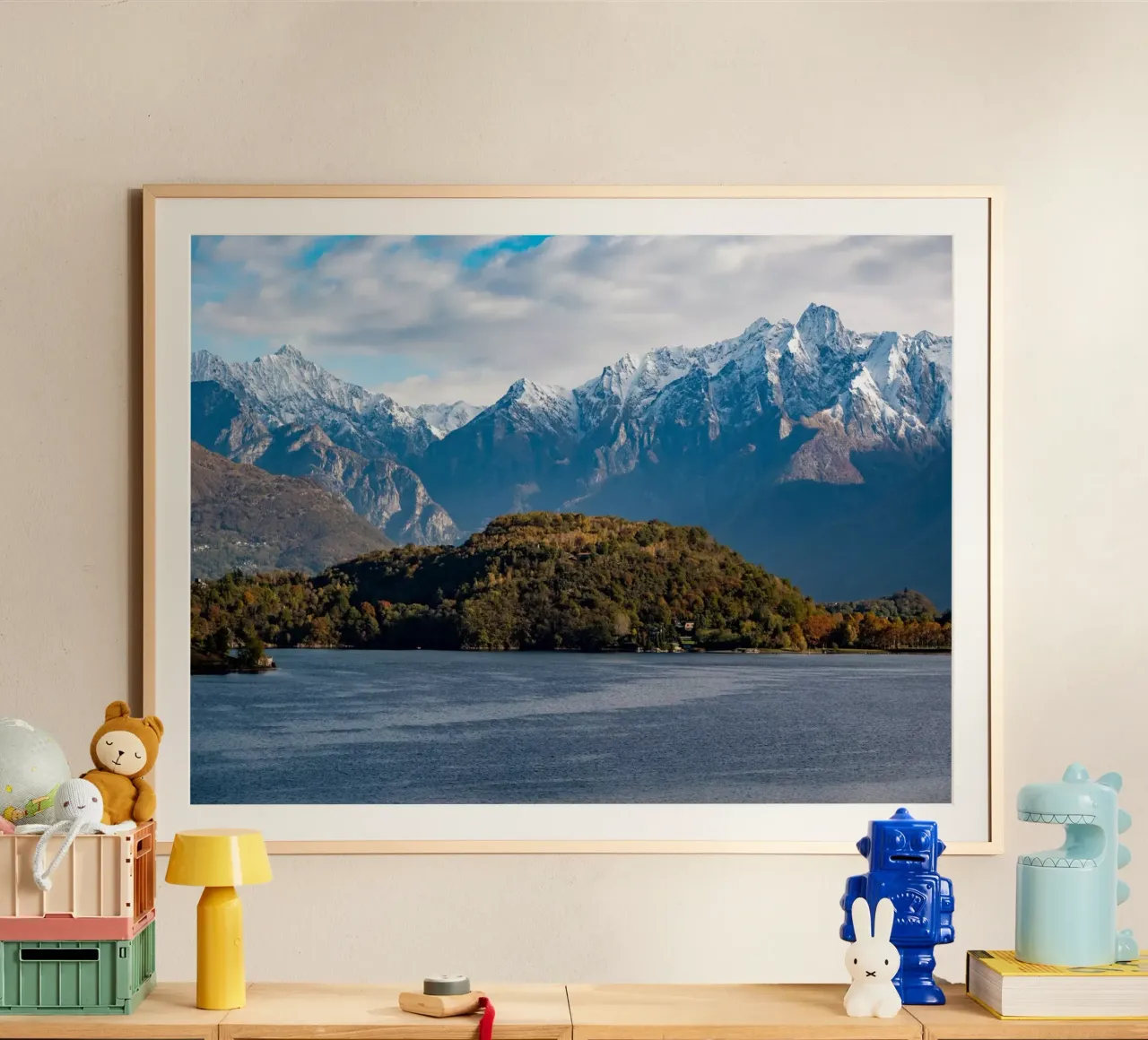 Lake Como in Italy poster con telaio in legno da anderm