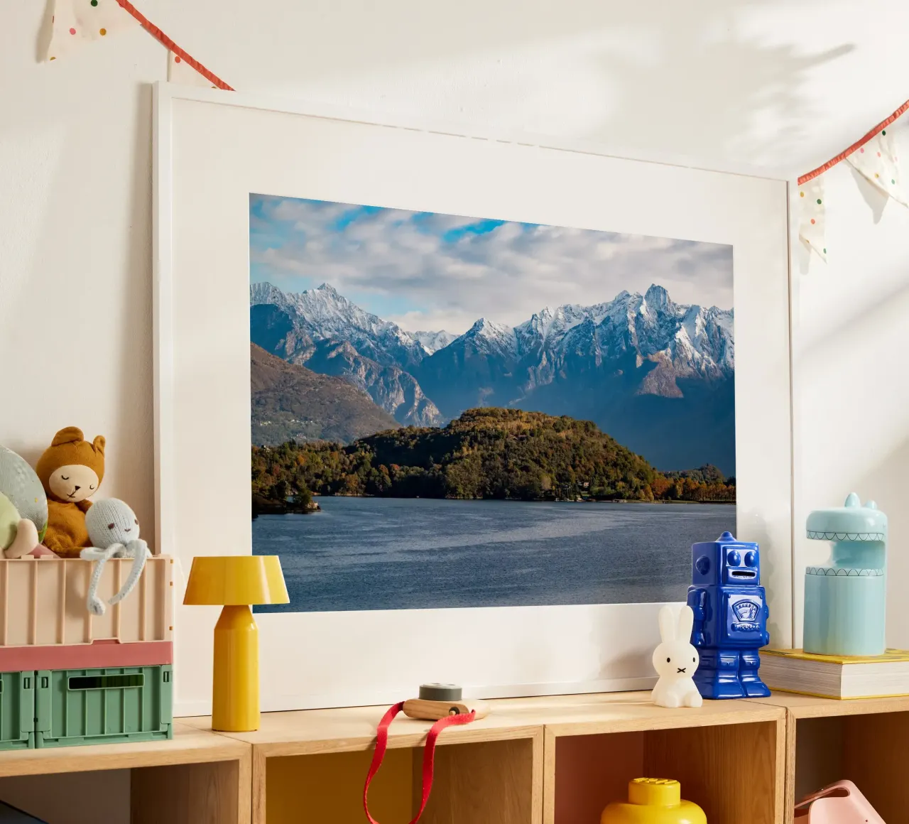 Lake Como in Italy poster con telaio in legno da anderm
