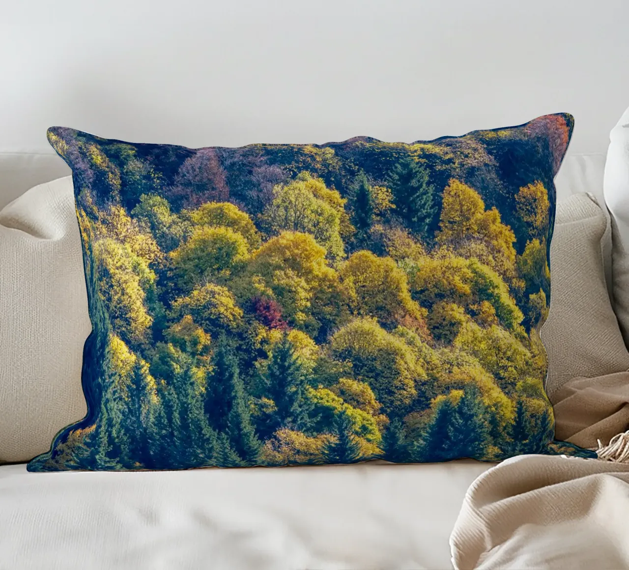 Colourful trees in a forest on a mountain cuscino da anderm