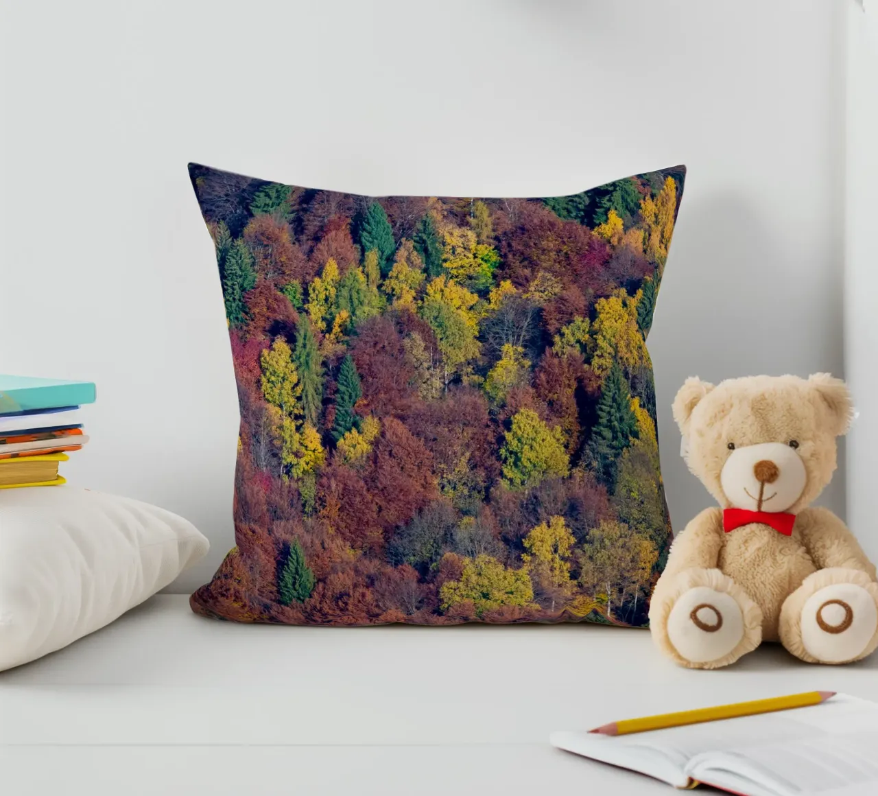 Colourful trees in a forest on a mountain cuscino da anderm