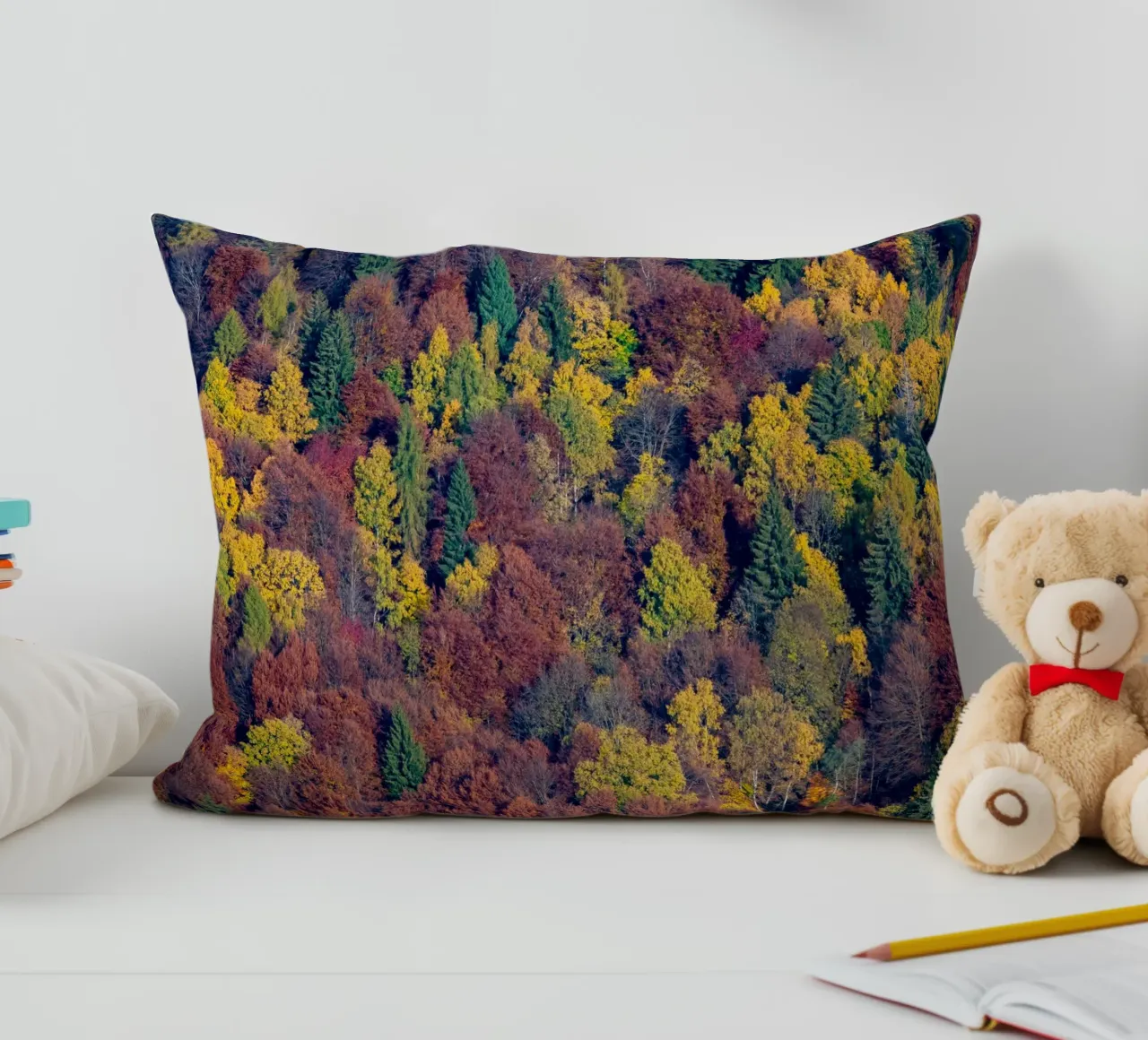 Colourful trees in a forest on a mountain cuscino da anderm