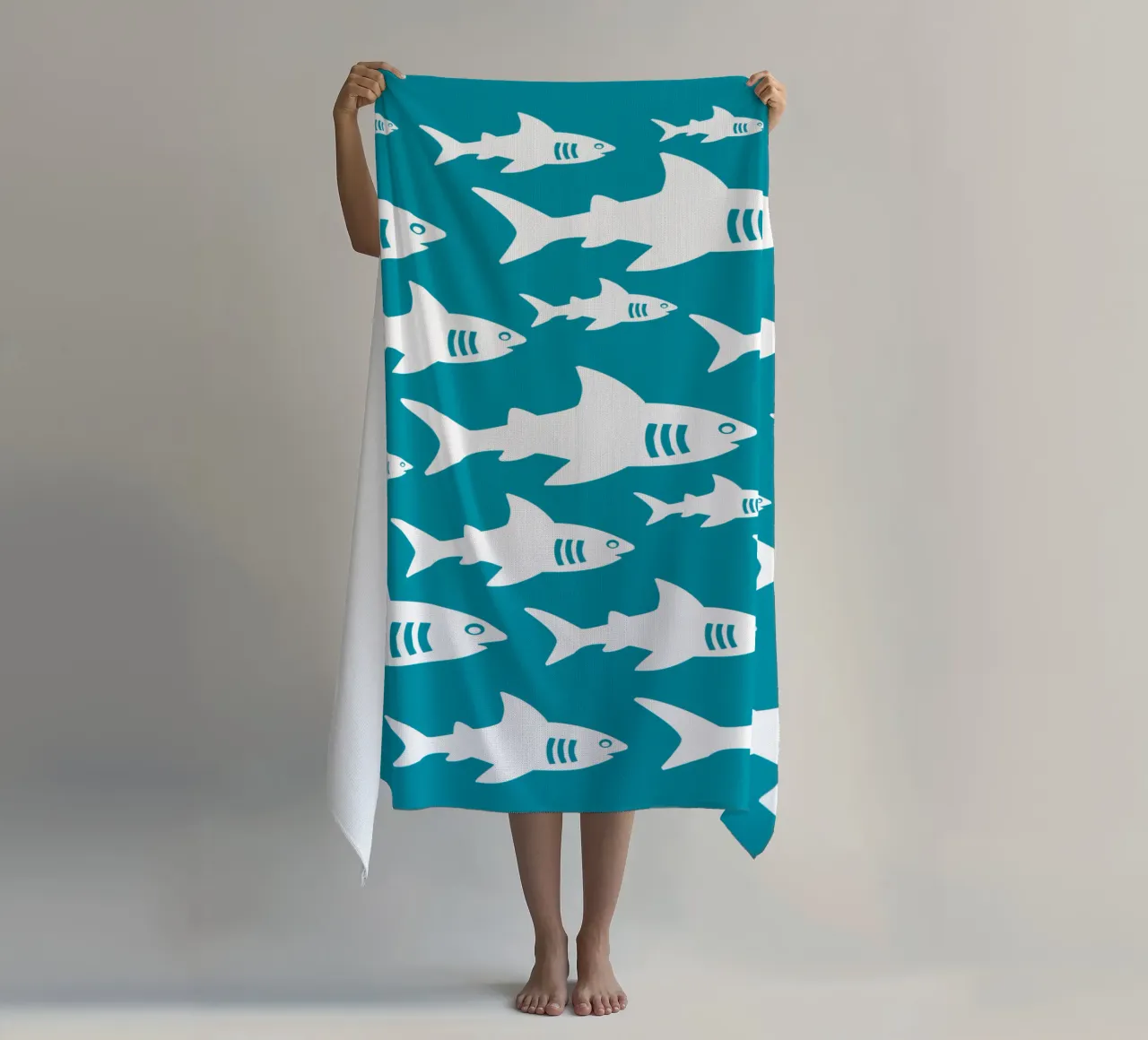 Swimming sharks pattern telo mare da baobabprintstore
