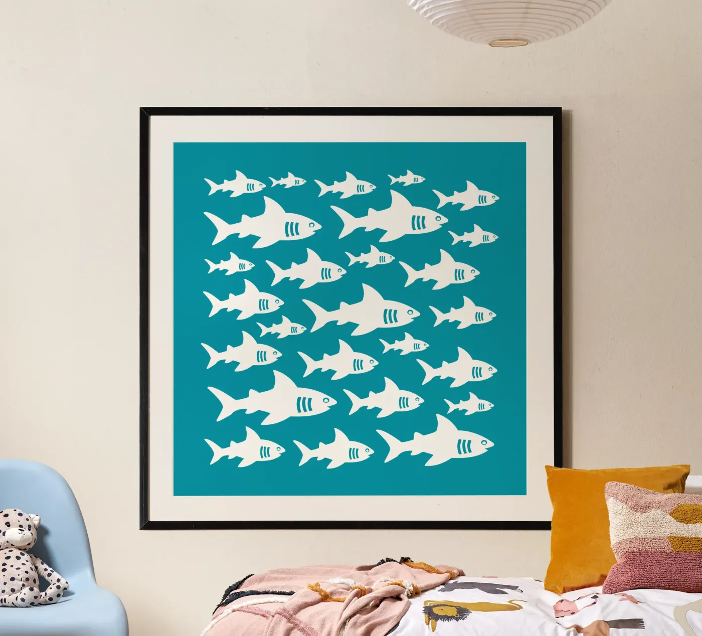 Swimming sharks pattern poster van baobabprintstore