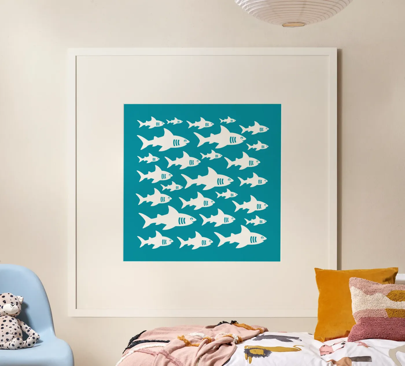 Swimming sharks pattern poster van baobabprintstore