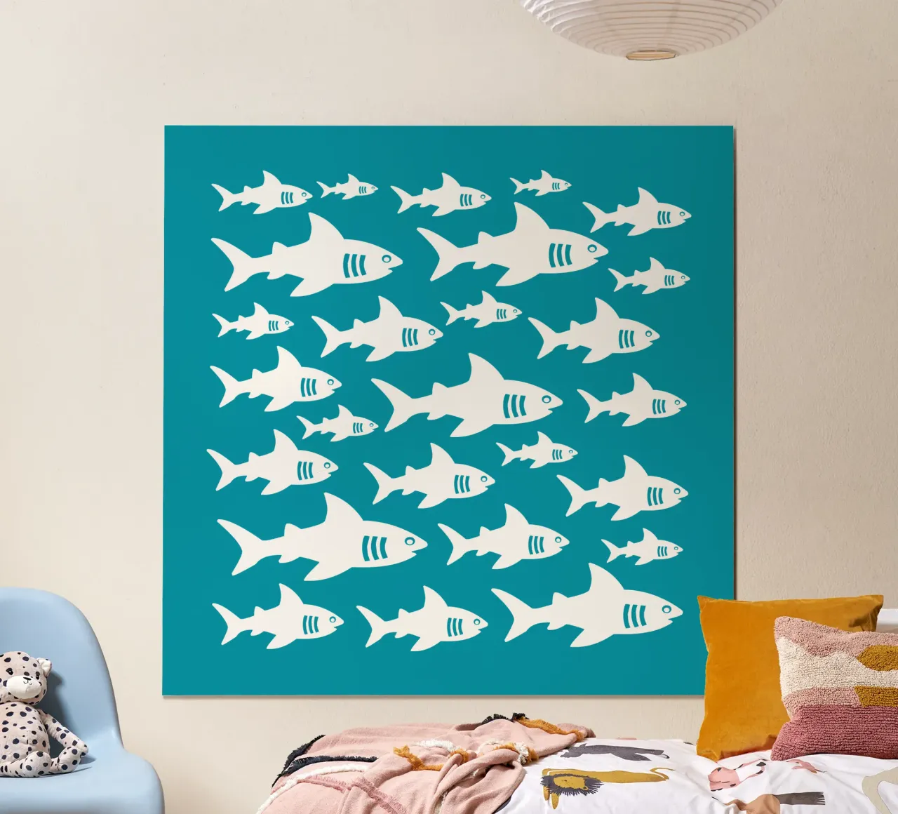Swimming sharks pattern poster da baobabprintstore