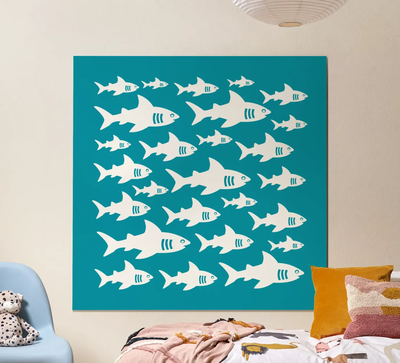 Swimming sharks pattern poster van baobabprintstore